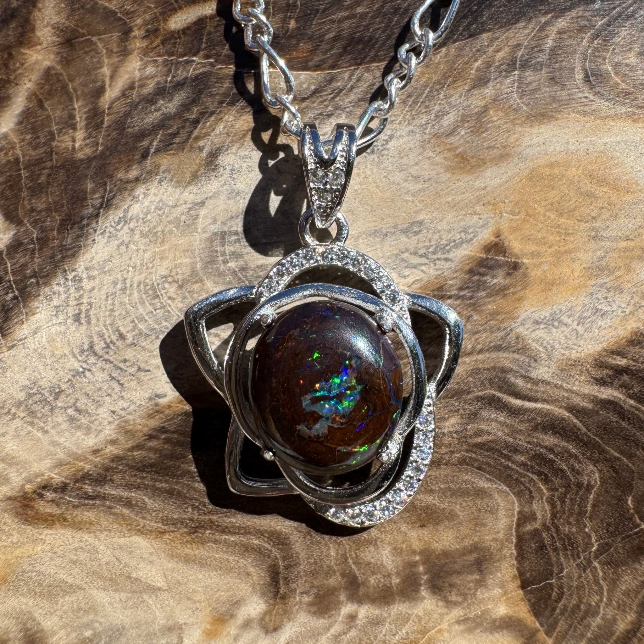1.8ct Queensland Opal Pendant Necklace ~ 'Cape Otway Fire' | 925 Sterling Silver | Solid Australian Opal