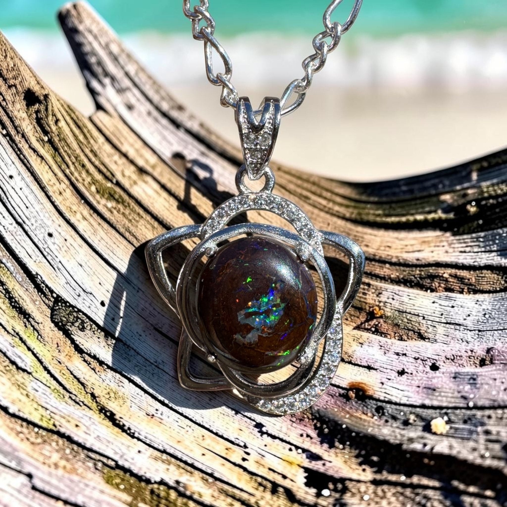1.8ct Queensland Opal Pendant Necklace ~ 'Cape Otway Fire' | 925 Sterling Silver | Solid Australian Opal