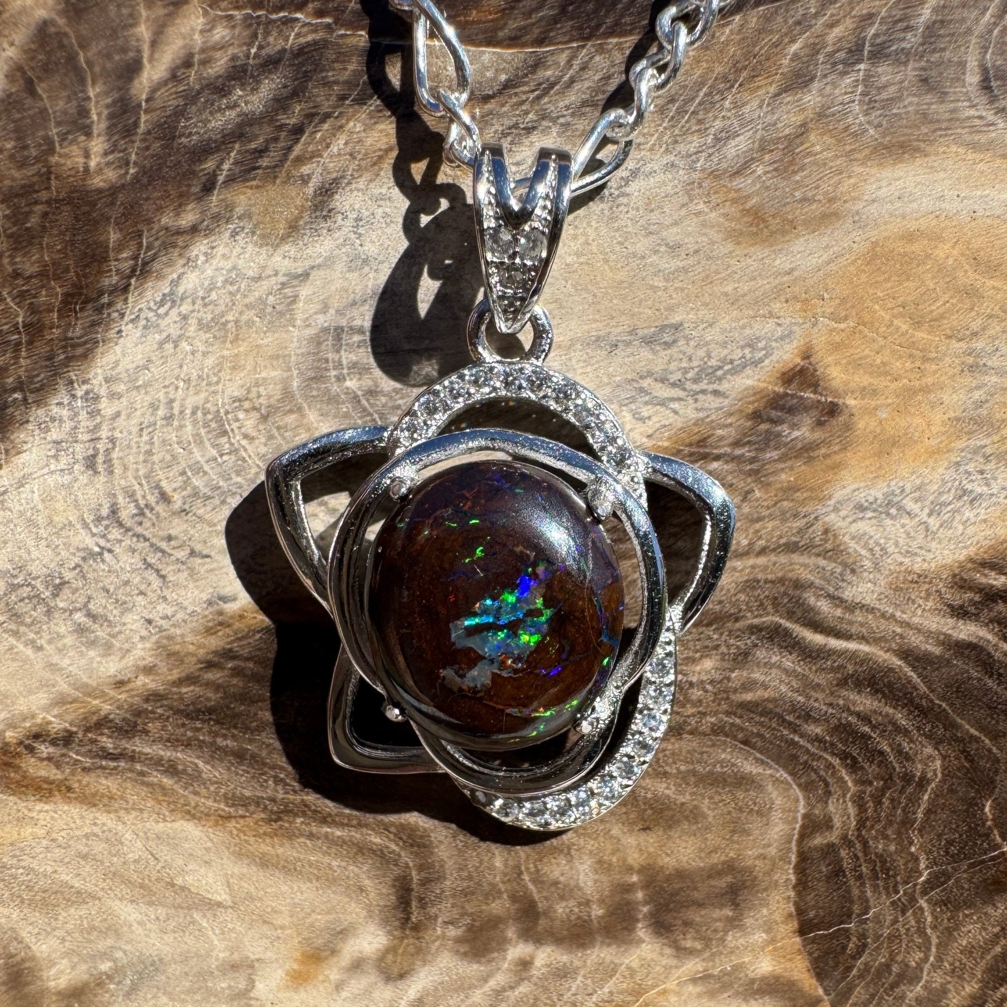 1.8ct Queensland Opal Pendant Necklace ~ 'Cape Otway Fire' | 925 Sterling Silver | Solid Australian Opal