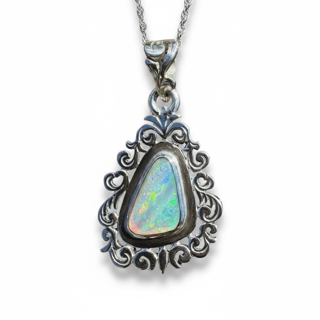 1.9ct Coober Pedy Crystal Opal Pendant Necklace ~ 'Breakaways Glow' | 925 Sterling Silver | Solid Australian Opal