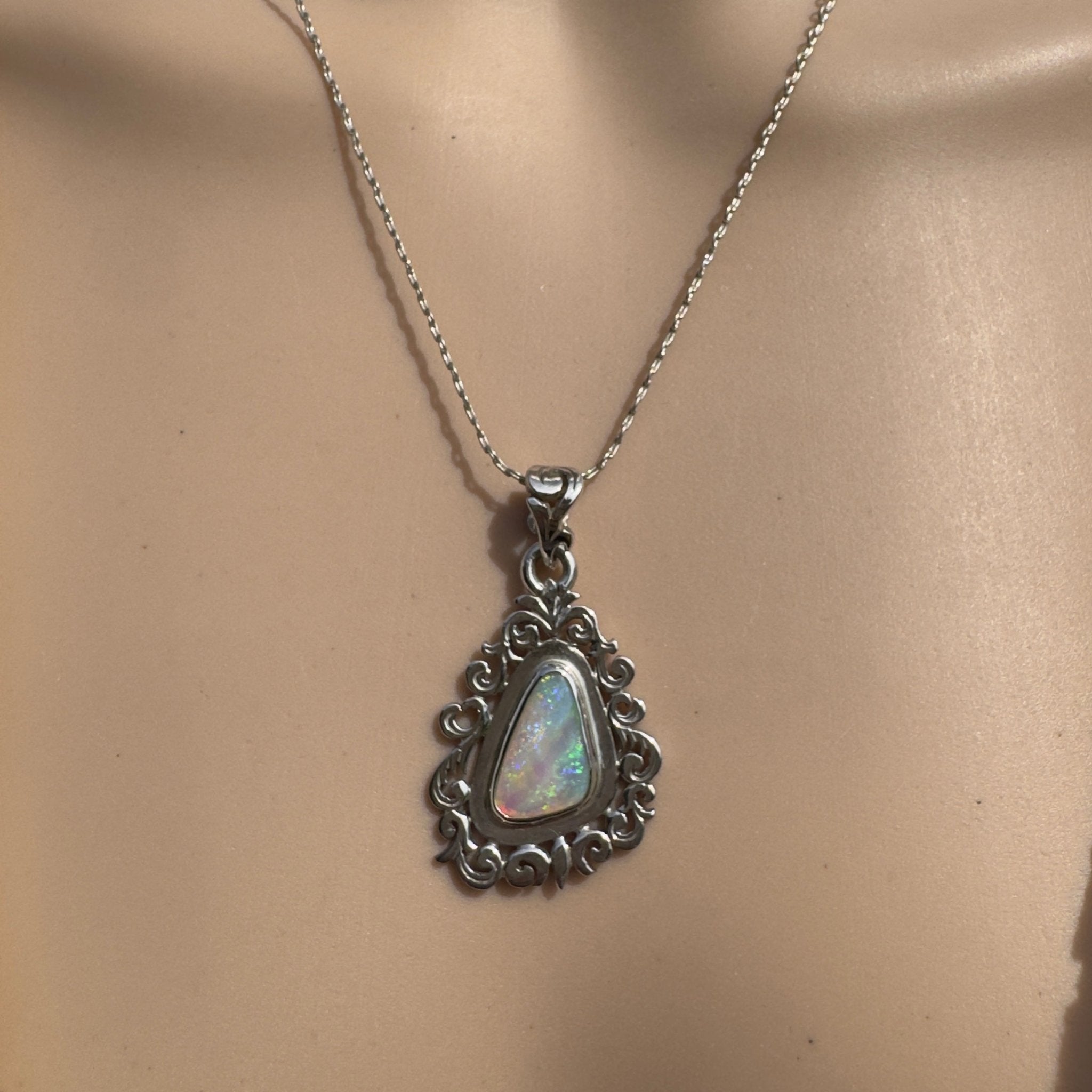 1.9ct Coober Pedy Crystal Opal Pendant Necklace ~ 'Breakaways Glow' | 925 Sterling Silver | Solid Australian Opal