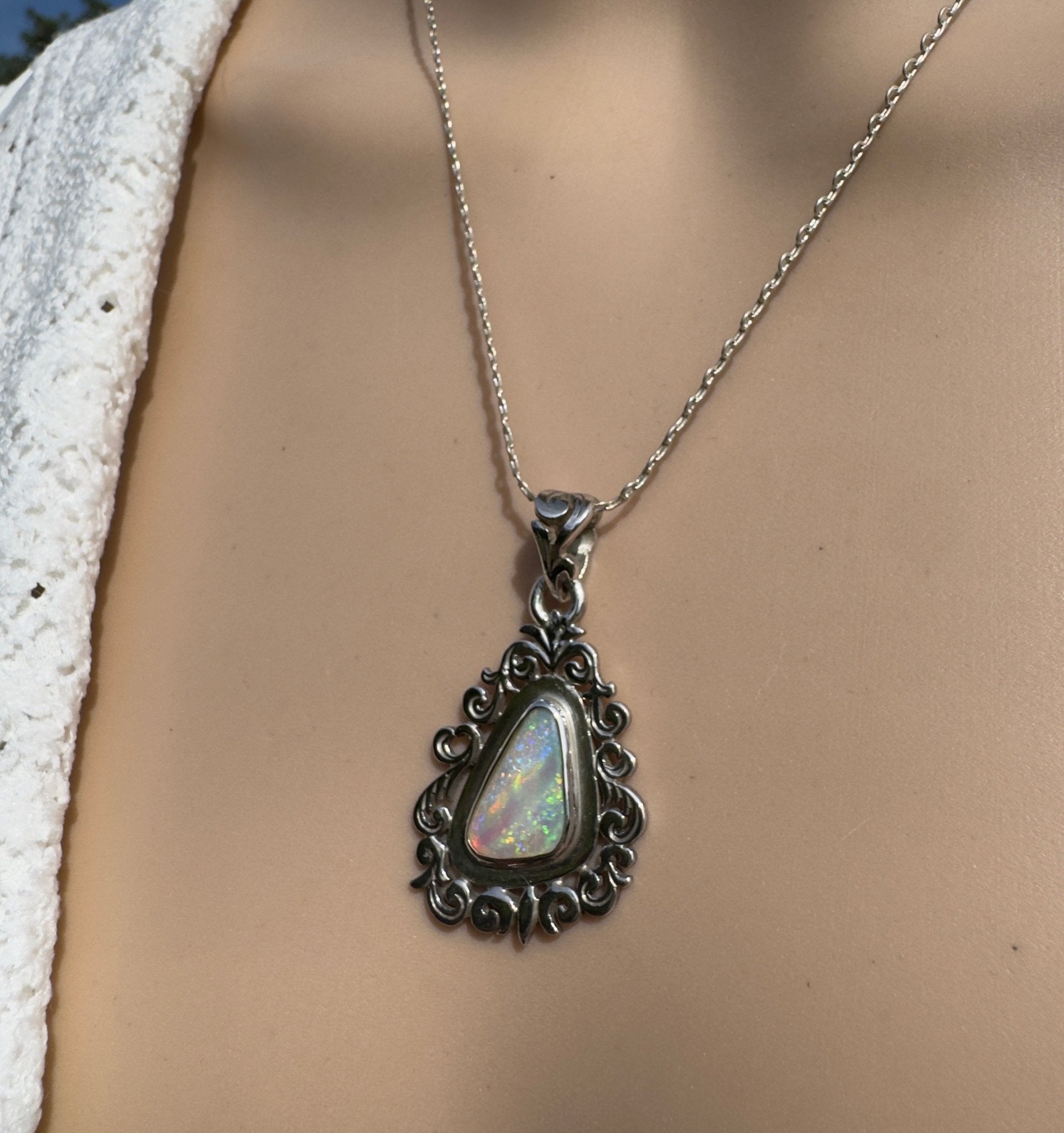 1.9ct Coober Pedy Crystal Opal Pendant Necklace ~ 'Breakaways Glow' | 925 Sterling Silver | Solid Australian Opal