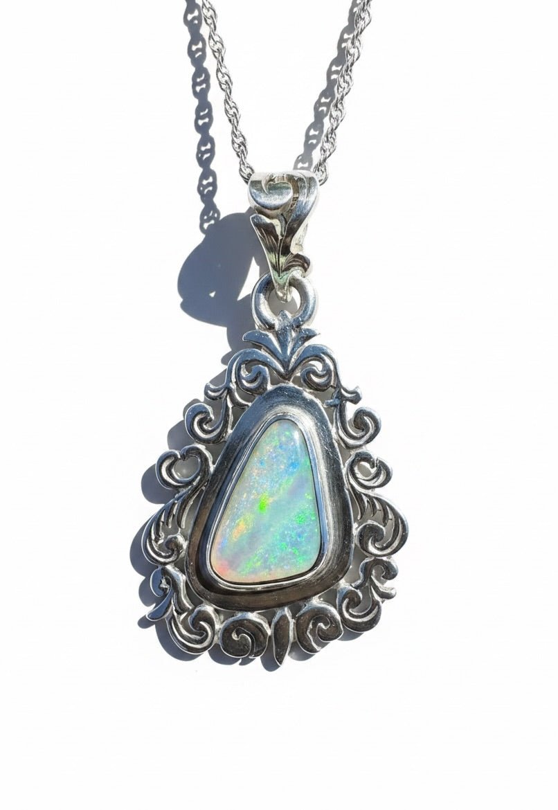1.9ct Coober Pedy Crystal Opal Pendant Necklace ~ 'Breakaways Glow' | 925 Sterling Silver | Solid Australian Opal
