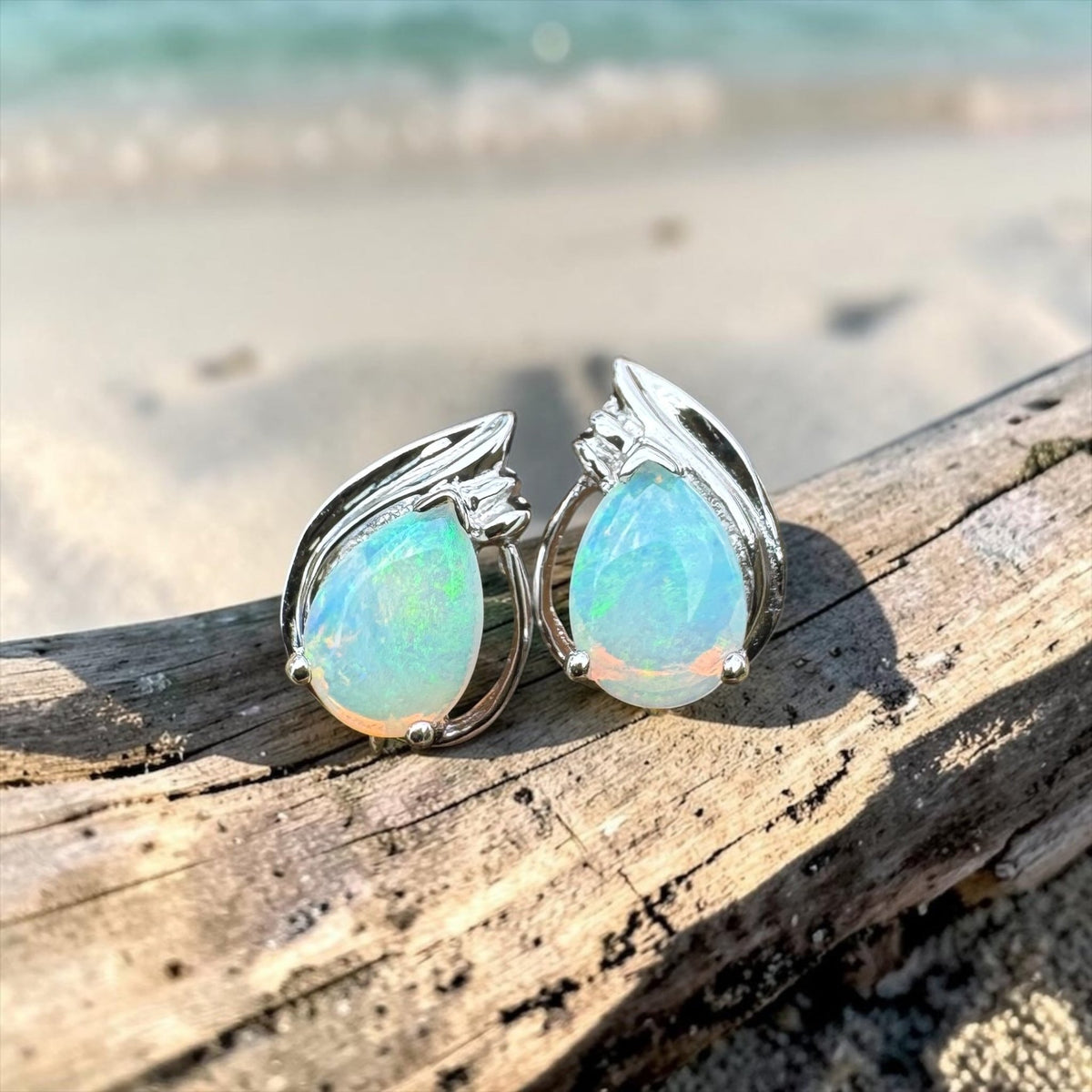 1ct Coober Pedy Crystal Opal Stud Earrings ~ 'Cathedral Gorge Green' | 925 Sterling Silver | Solid Australian Opal