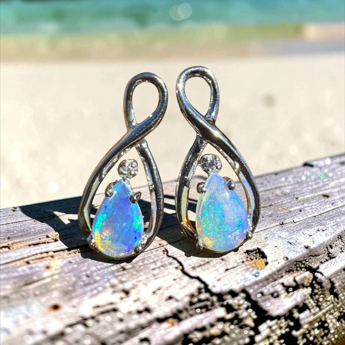 1ct Coober Pedy Crystal Opal Stud Earrings ~ 'Myall Lakes Blue' | 925 Sterling Silver | Solid Australian Opal