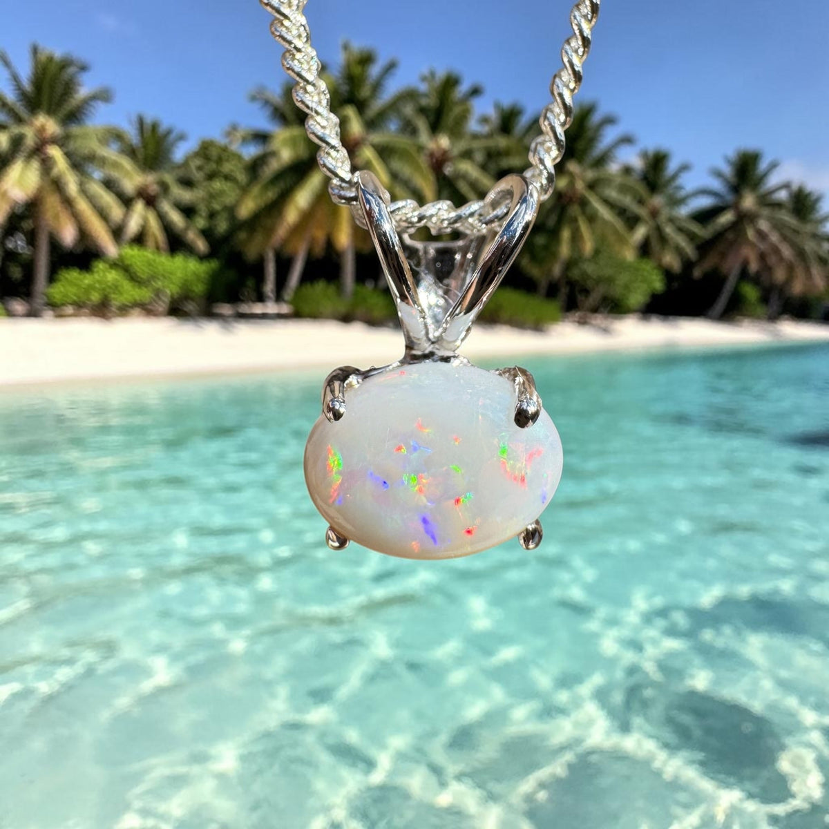1ct Coober Pedy Opal Pendant Necklace ~ 'Dove Lake Mirror' | 925 Sterling Silver | Solid Australian Opal