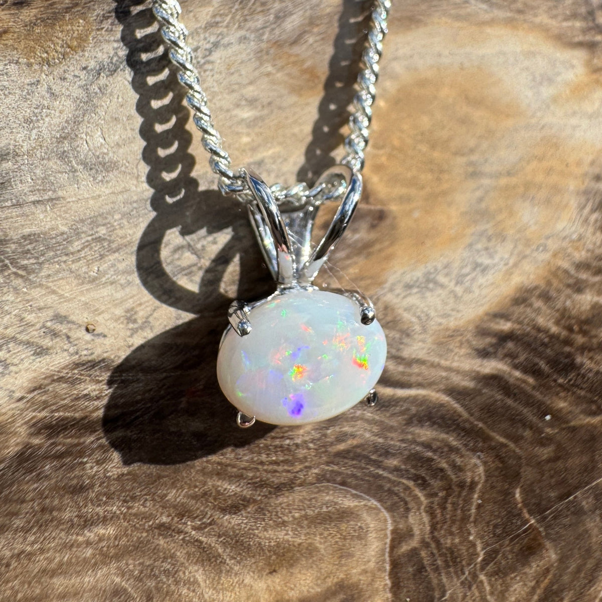 1ct Coober Pedy Opal Pendant Necklace ~ 'Dove Lake Mirror' | 925 Sterling Silver | Solid Australian Opal
