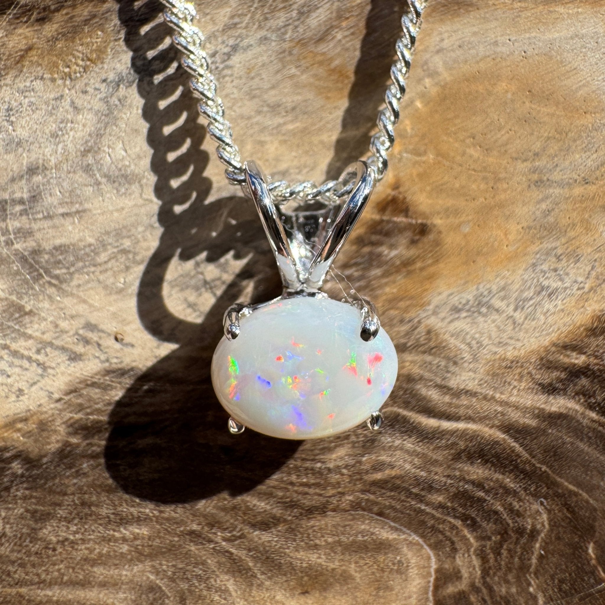 1ct Coober Pedy Opal Pendant Necklace ~ 'Dove Lake Mirror' | 925 Sterling Silver | Solid Australian Opal