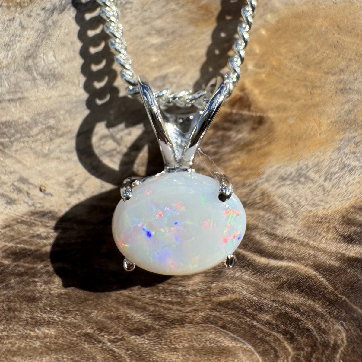 1ct Coober Pedy Opal Pendant Necklace ~ 'Dove Lake Mirror' | 925 Sterling Silver | Solid Australian Opal