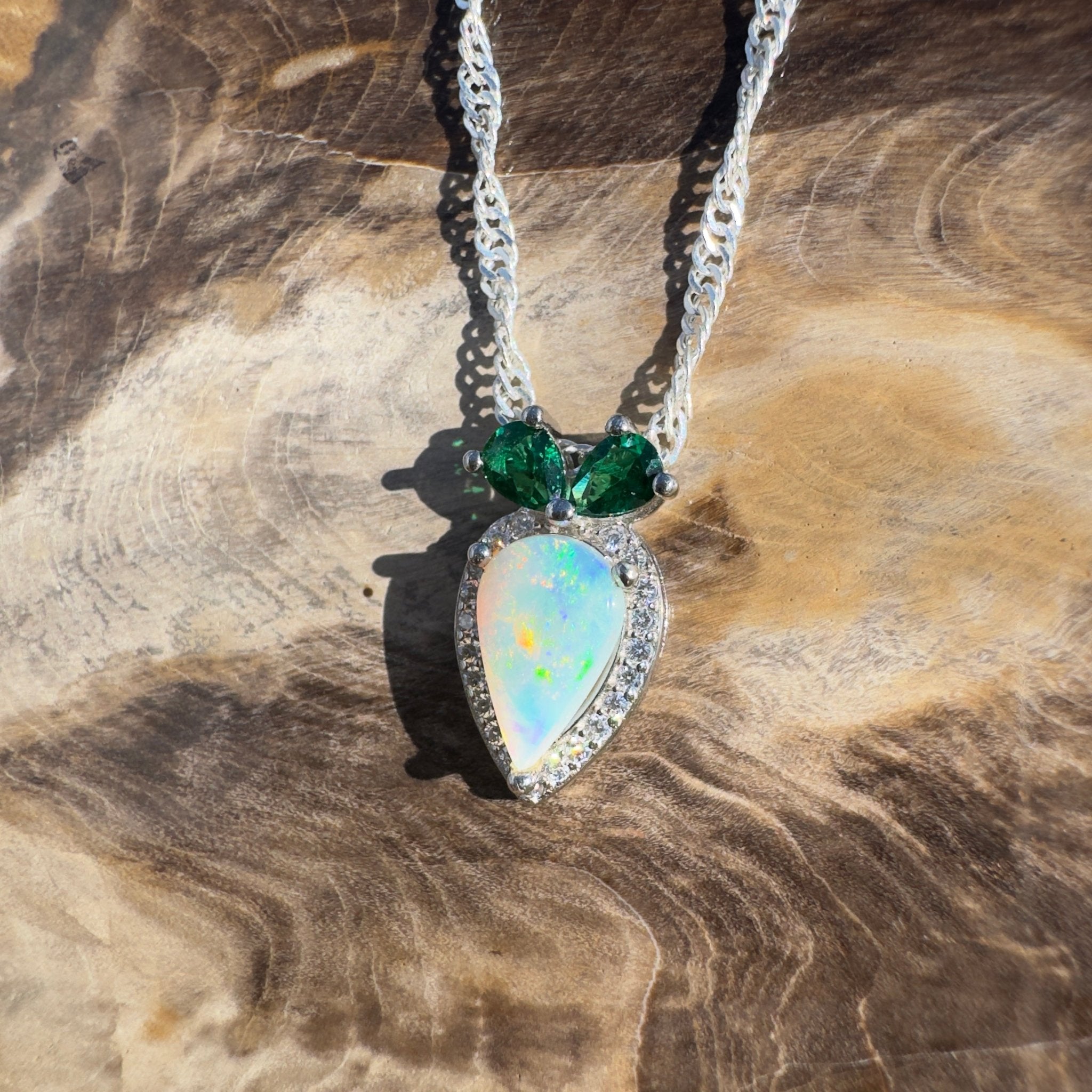 1ct Coober Pedy Opal Pendant Necklace ~ 'Nullarbor Sky Fire' | 925 Sterling Silver | Solid Australian Opal