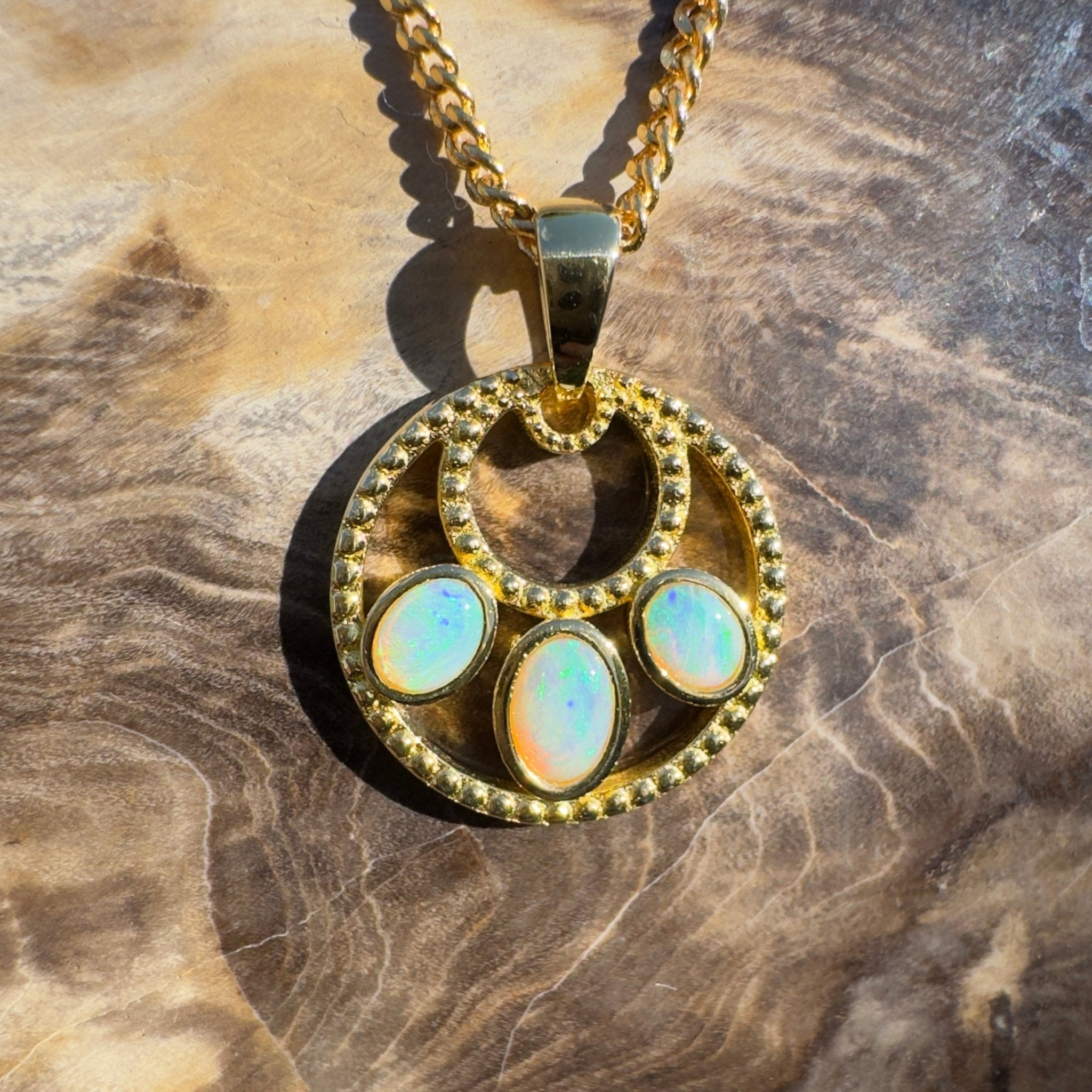 1ct Coober Pedy Opal Pendant Necklace ~ 'Outback Imprint' | Gold Coated 925 Sterling Silver | Solid Australian Opal