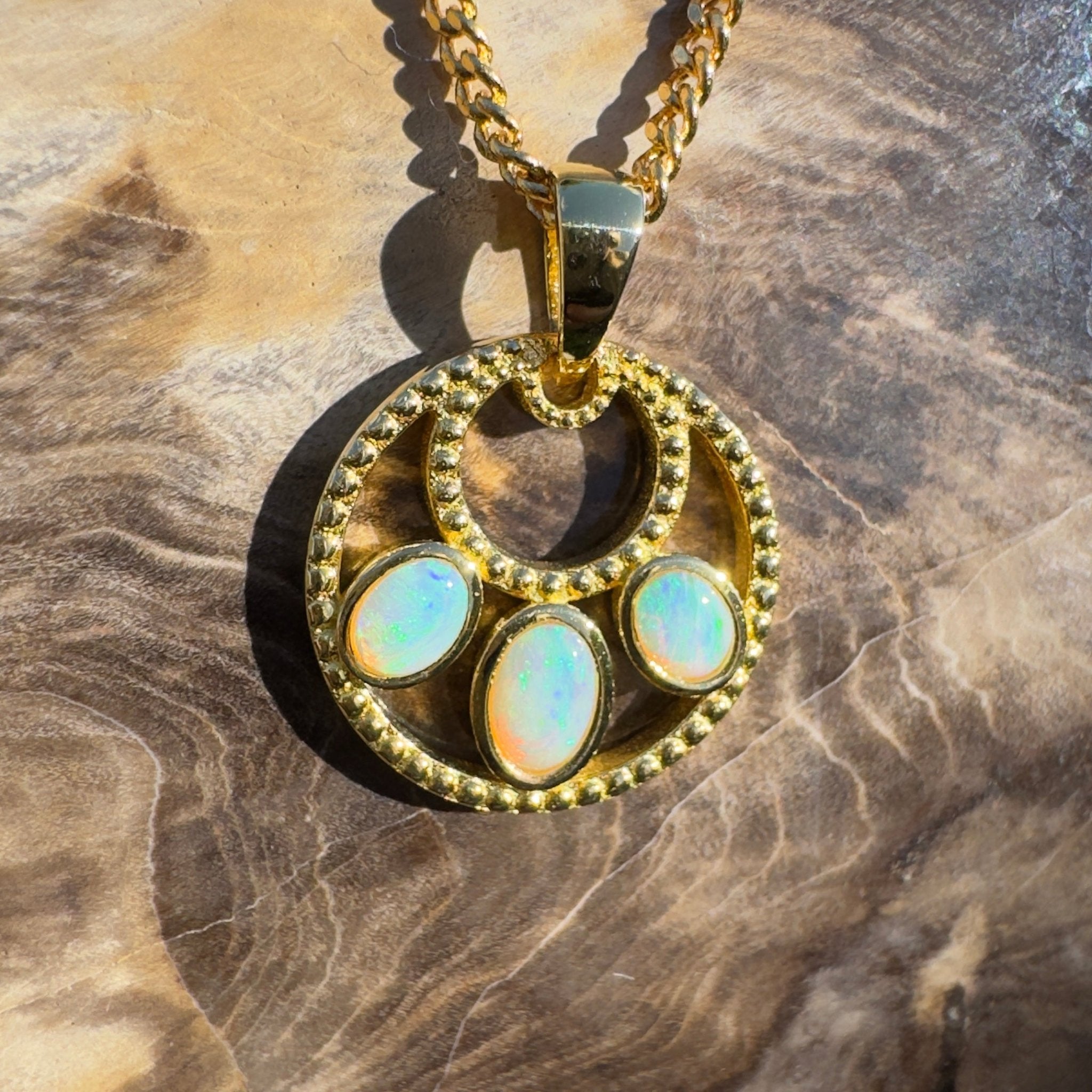 1ct Coober Pedy Opal Pendant Necklace ~ 'Outback Imprint' | Gold Coated 925 Sterling Silver | Solid Australian Opal