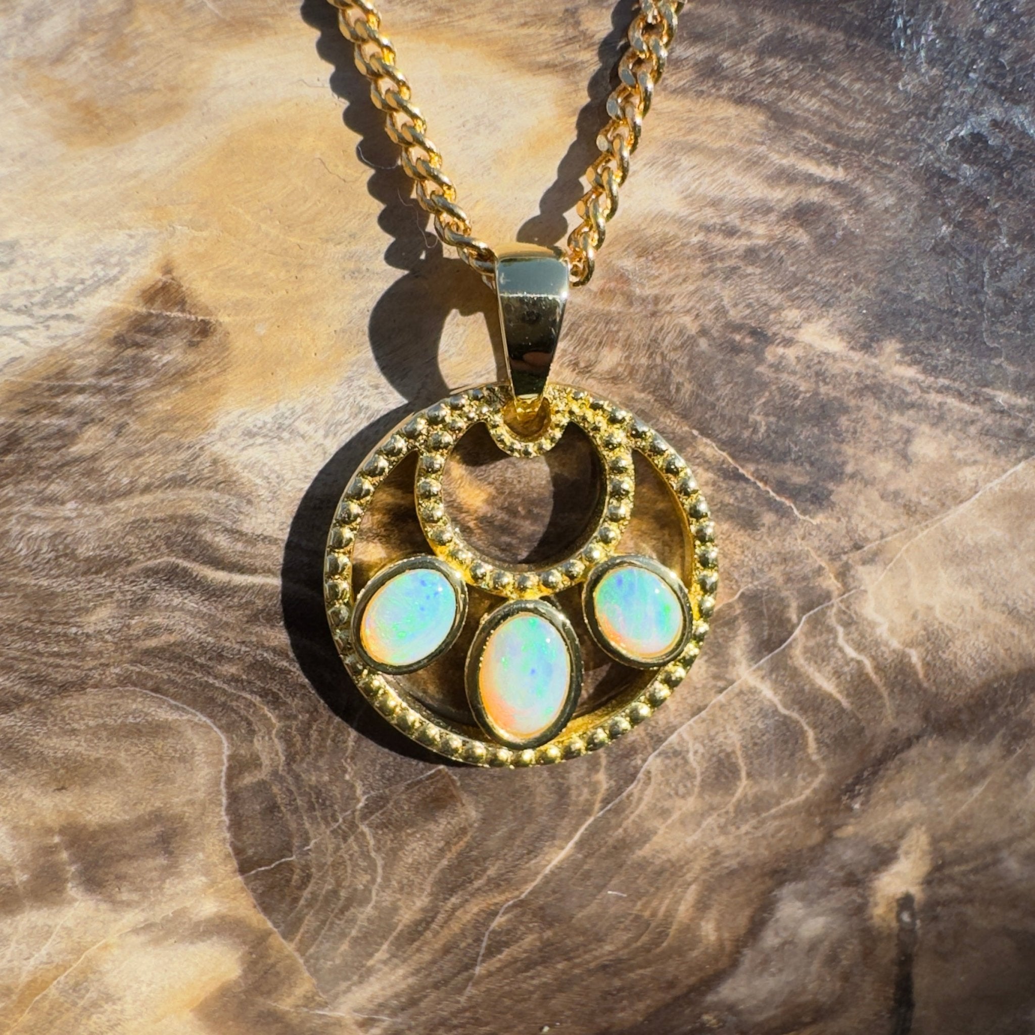 1ct Coober Pedy Opal Pendant Necklace ~ 'Outback Imprint' | Gold Coated 925 Sterling Silver | Solid Australian Opal