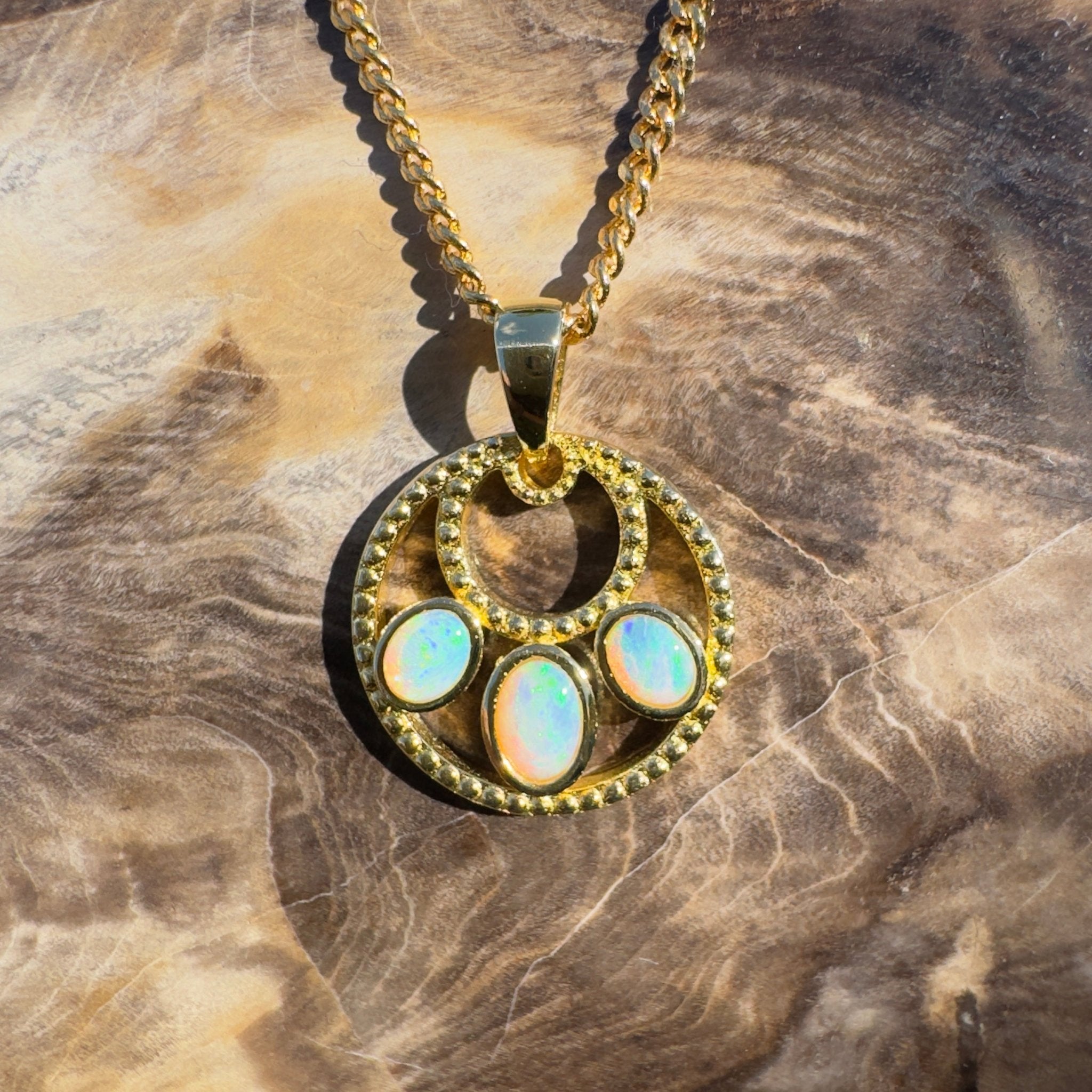 1ct Coober Pedy Opal Pendant Necklace ~ 'Outback Imprint' | Gold Coated 925 Sterling Silver | Solid Australian Opal
