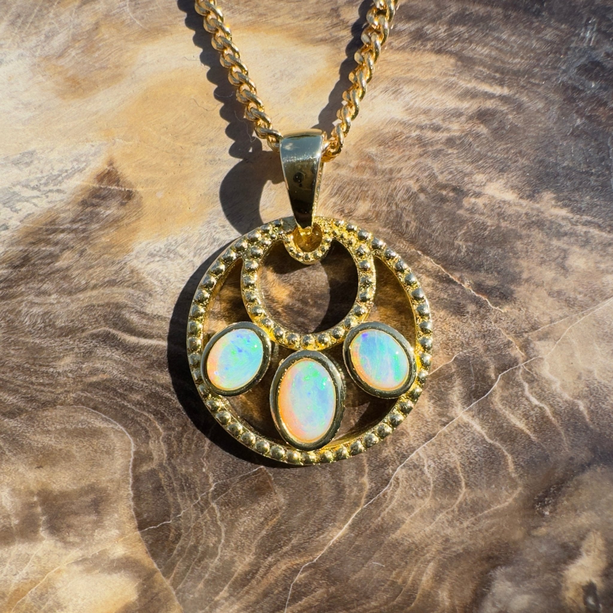 1ct Coober Pedy Opal Pendant Necklace ~ 'Outback Imprint' | Gold Coated 925 Sterling Silver | Solid Australian Opal