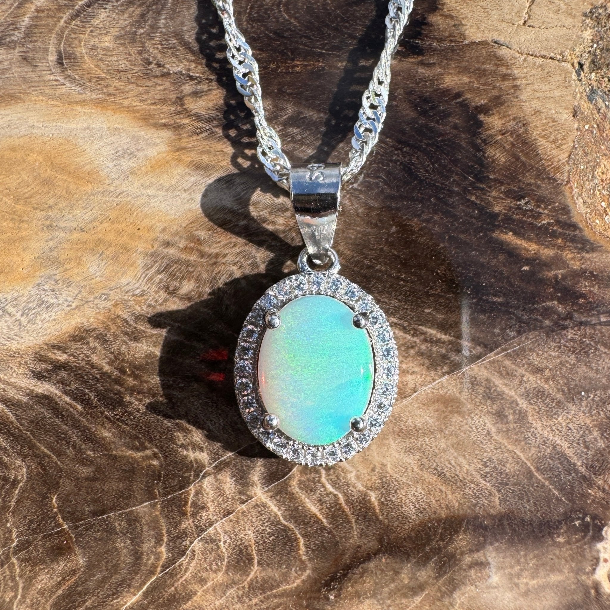 1ct Coober Pedy Opal Pendant Necklace ~ 'Painted Ocean' | 925 Sterling Silver | Solid Australian Opal