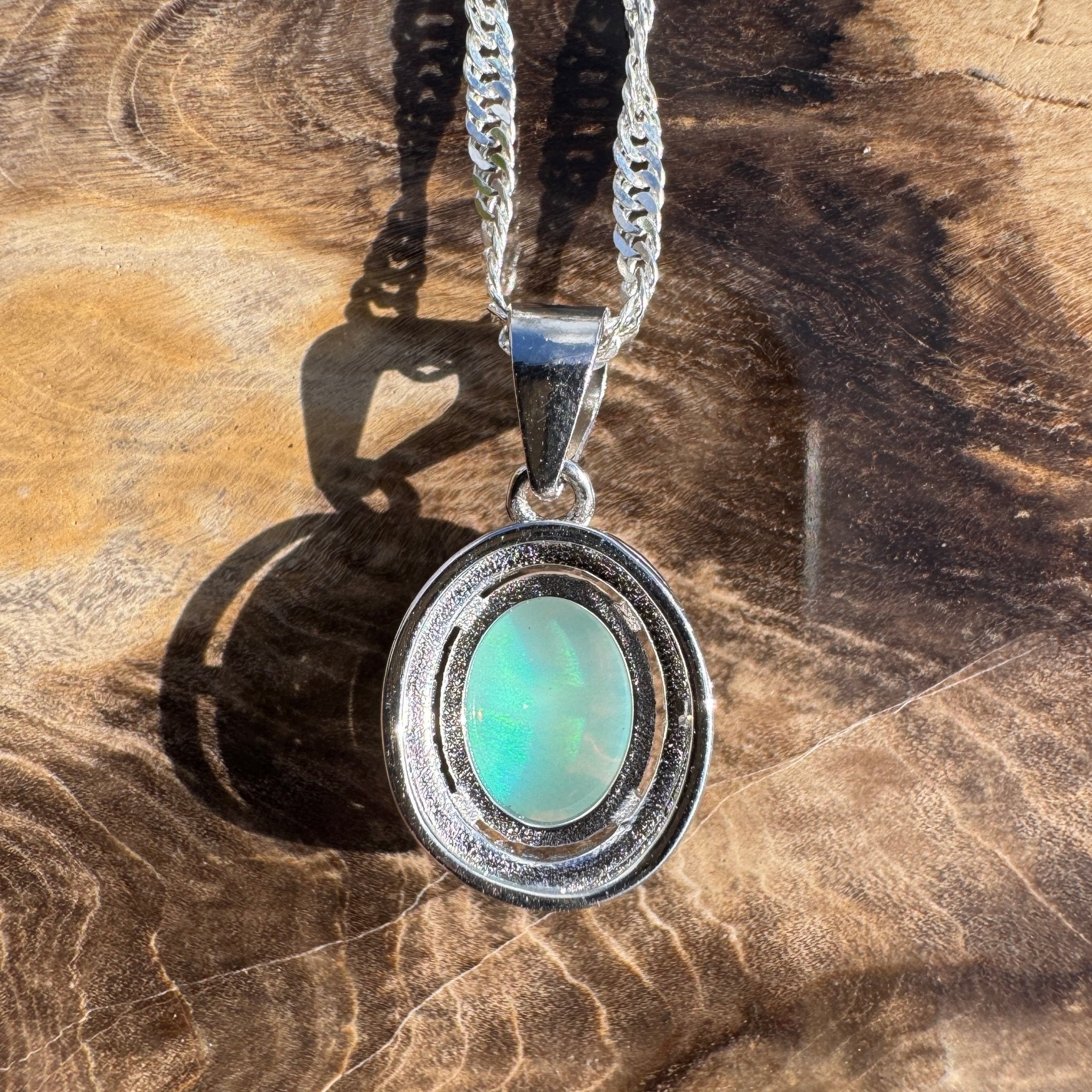 1ct Coober Pedy Opal Pendant Necklace ~ 'Painted Ocean' | 925 Sterling Silver | Solid Australian Opal