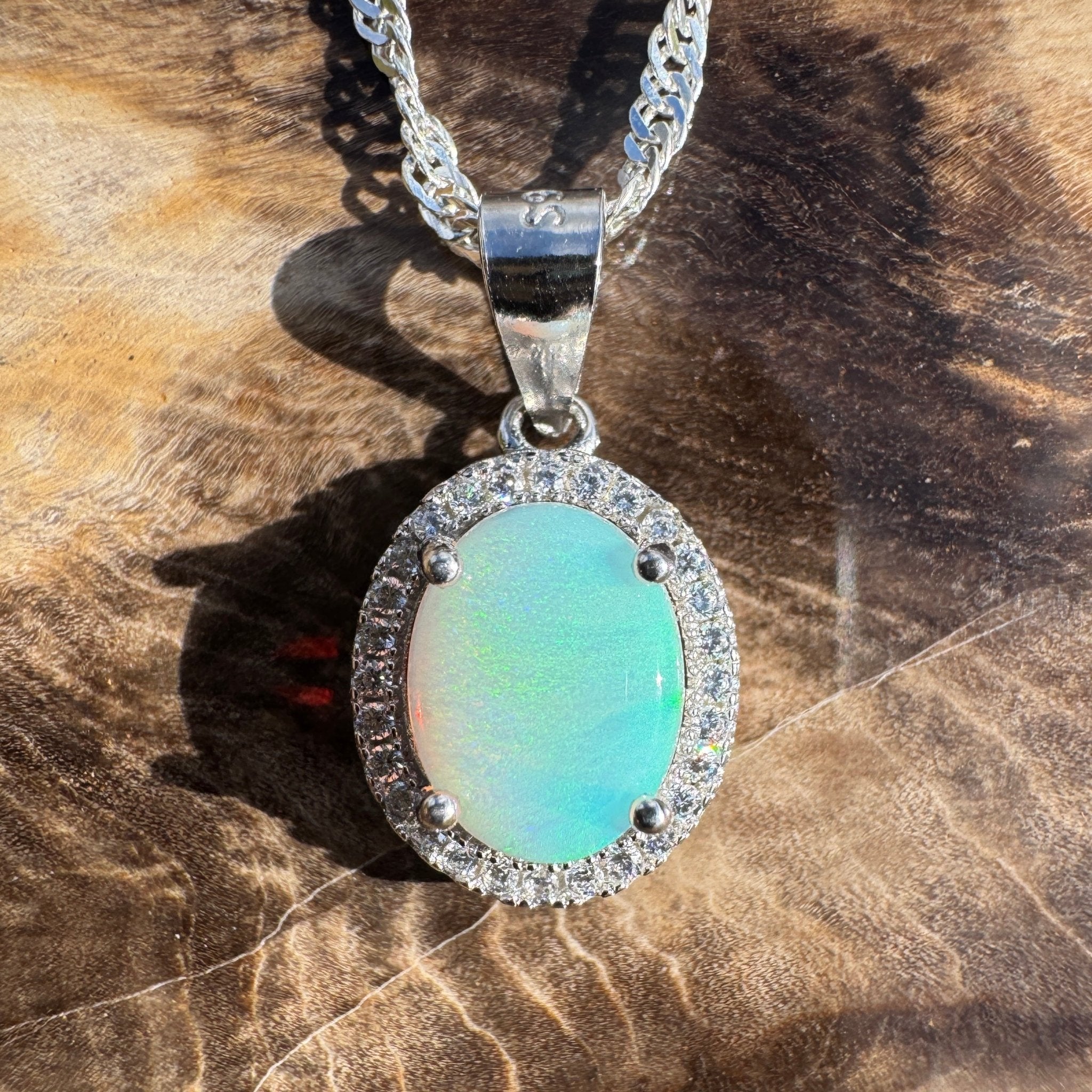 1ct Coober Pedy Opal Pendant Necklace ~ 'Painted Ocean' | 925 Sterling Silver | Solid Australian Opal
