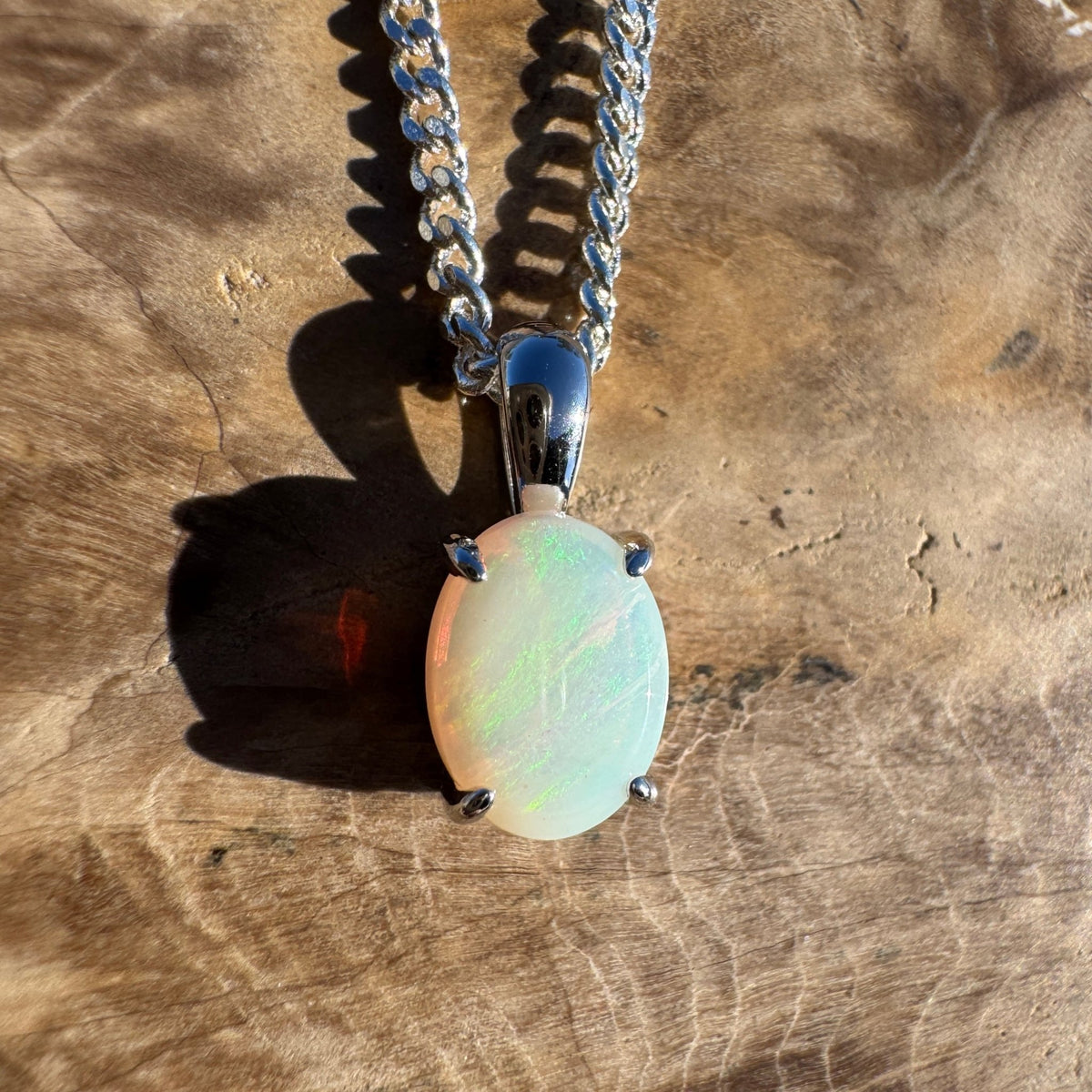 1ct Coober Pedy Opal Pendant Necklace ~ 'Rottnest Light' | 925 Sterling Silver | Solid Australian Opal