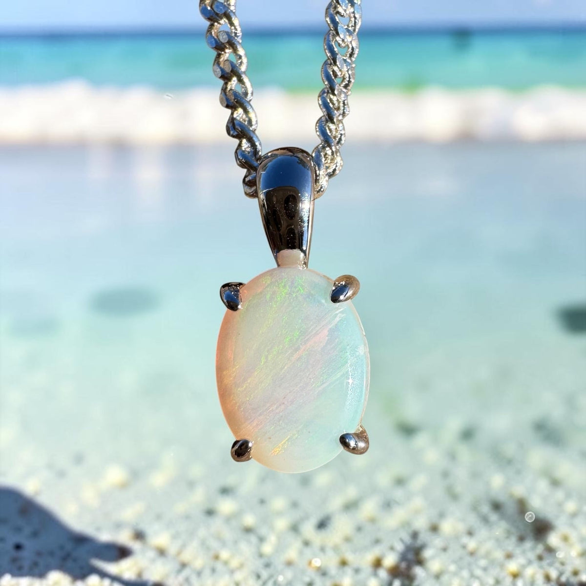 1ct Coober Pedy Opal Pendant Necklace ~ 'Rottnest Light' | 925 Sterling Silver | Solid Australian Opal