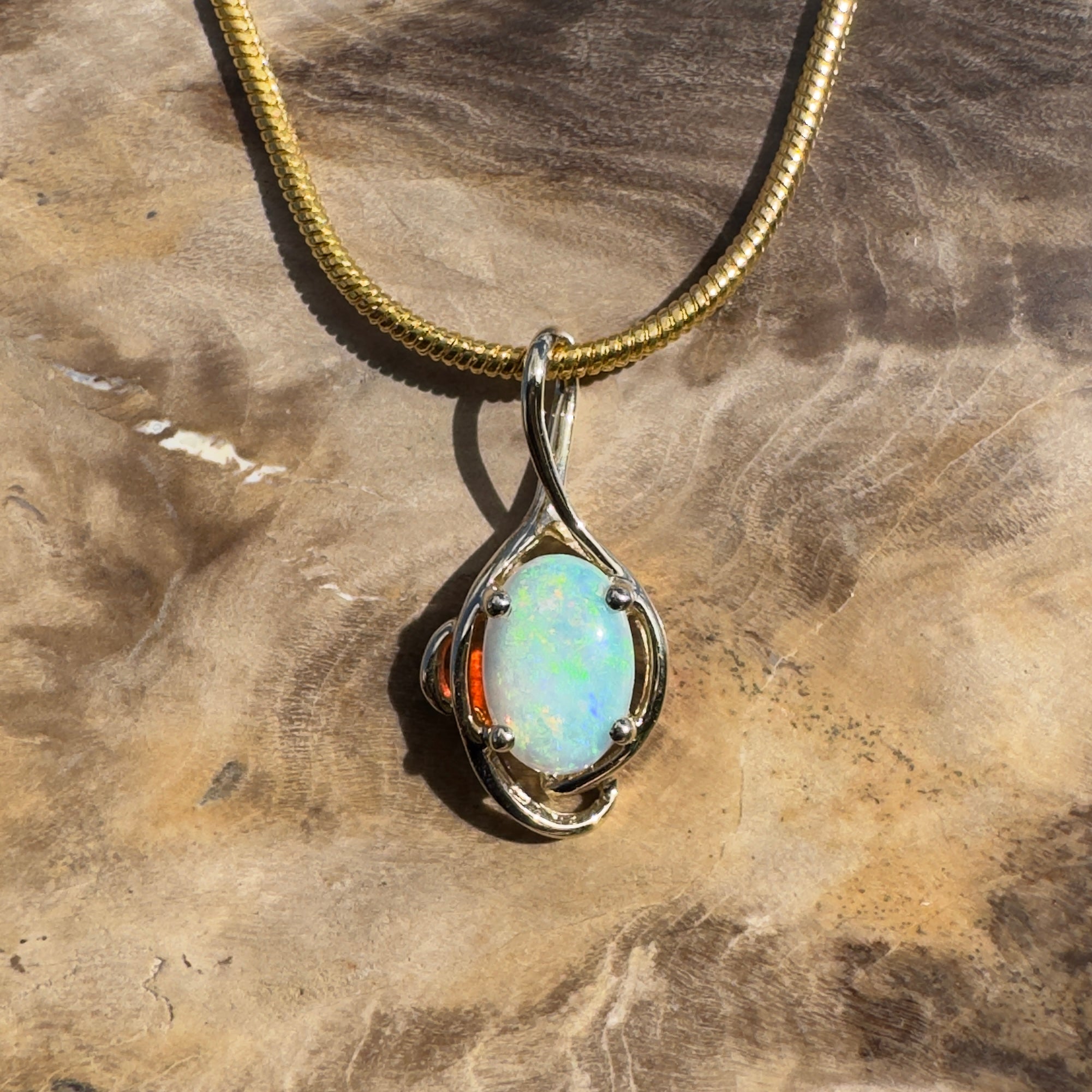 1ct Coober Pedy Opal Pendant Necklace ~ 'Sunrise Beach Gold' | 9ct Yellow Gold | Solid Australian Opal