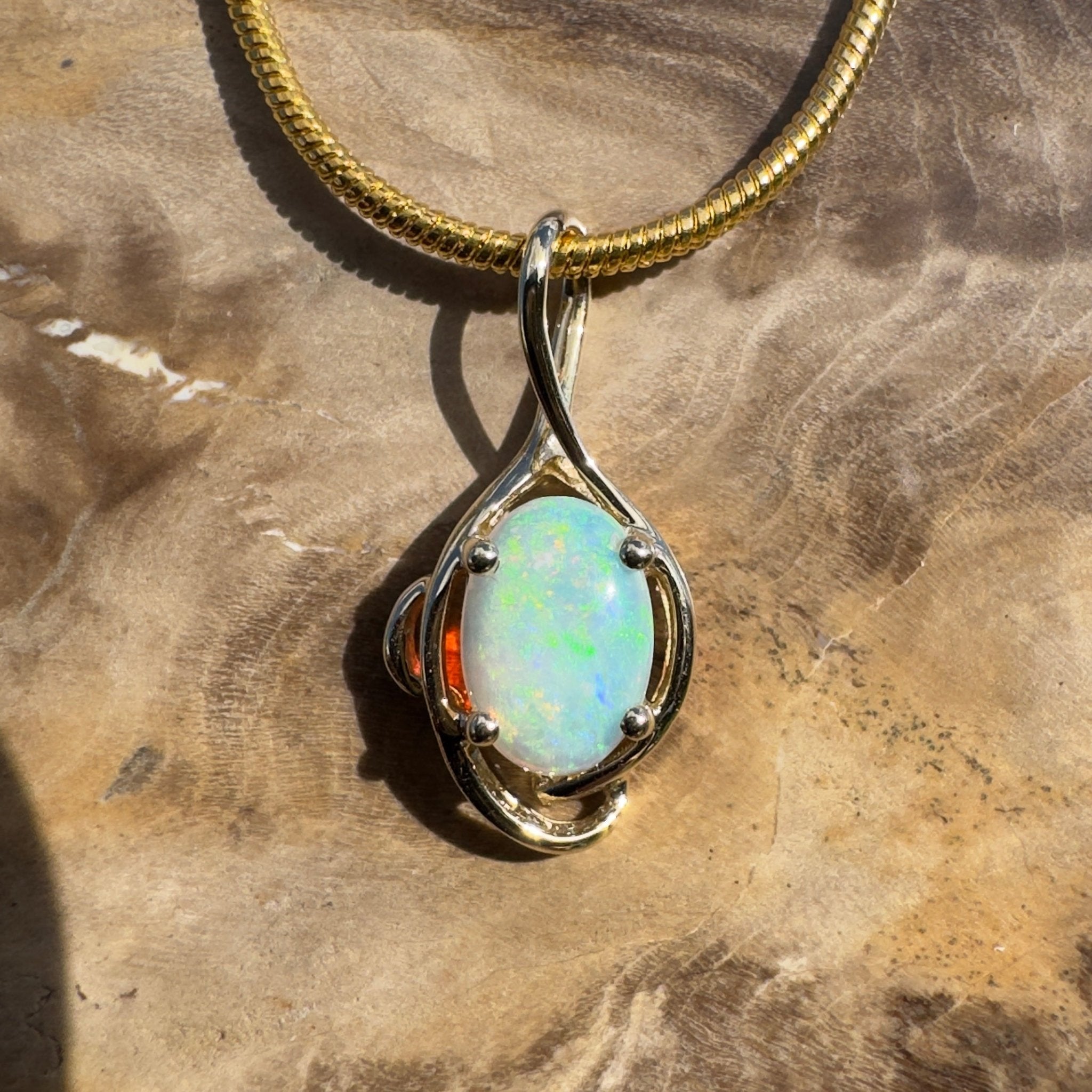 1ct Coober Pedy Opal Pendant Necklace ~ 'Sunrise Beach Gold' | 9ct Yellow Gold | Solid Australian Opal