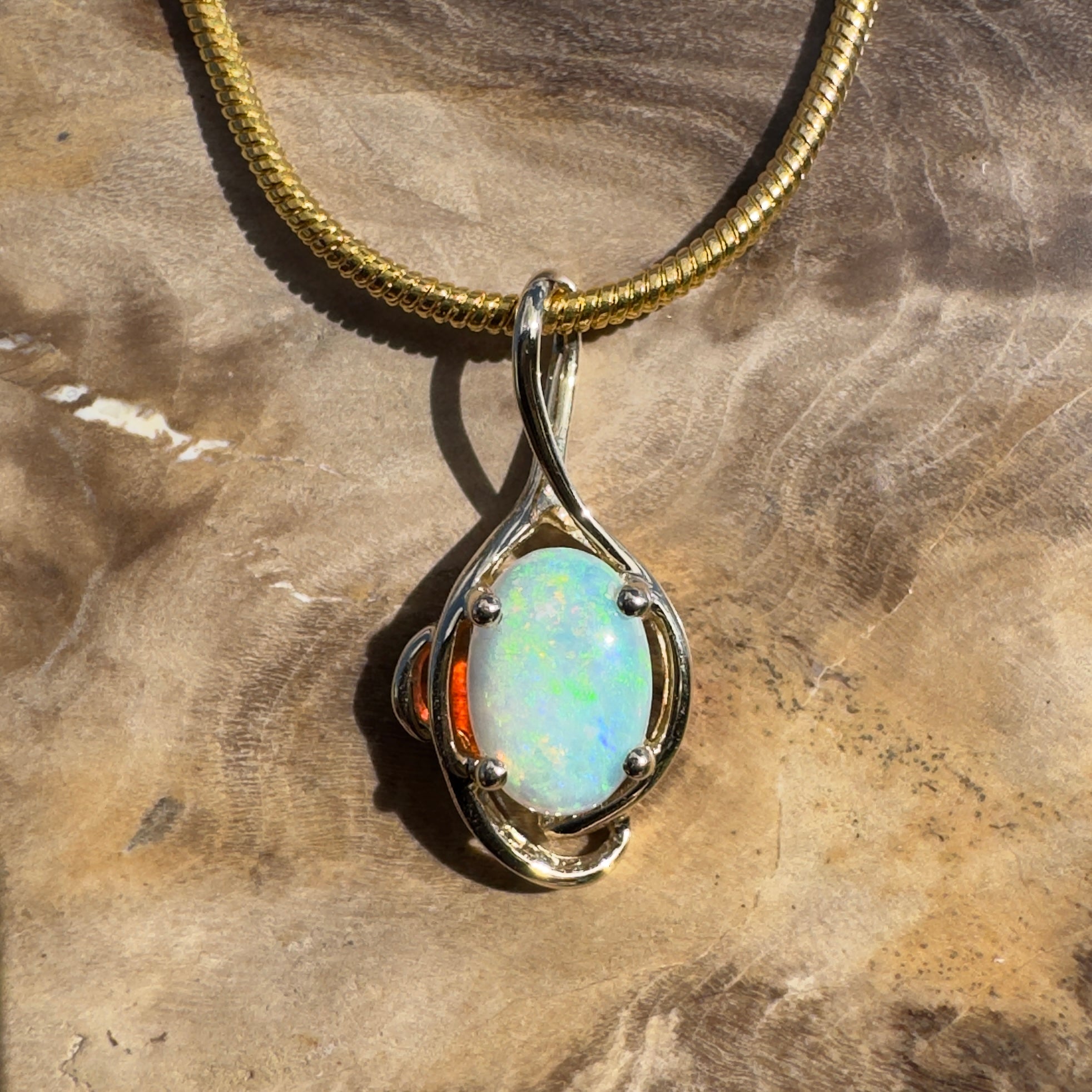 1ct Coober Pedy Opal Pendant Necklace ~ 'Sunrise Beach Gold' | 9ct Yellow Gold | Solid Australian Opal