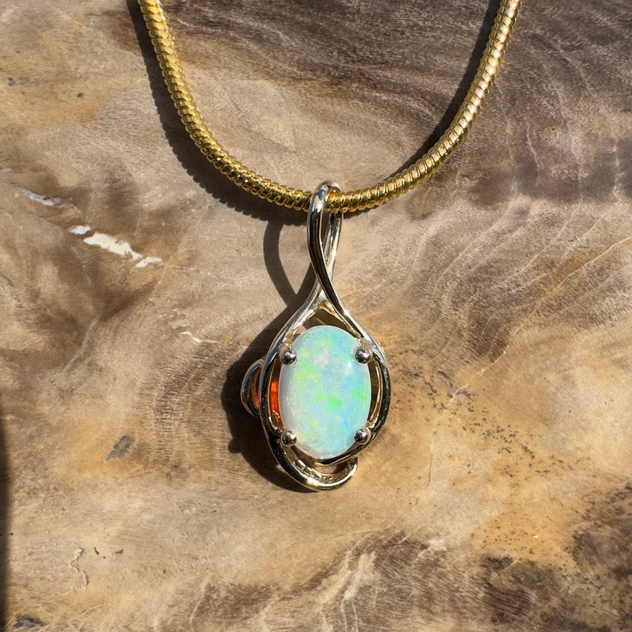 1ct Coober Pedy Opal Pendant Necklace ~ 'Sunrise Beach Gold' | 9ct Yellow Gold | Solid Australian Opal
