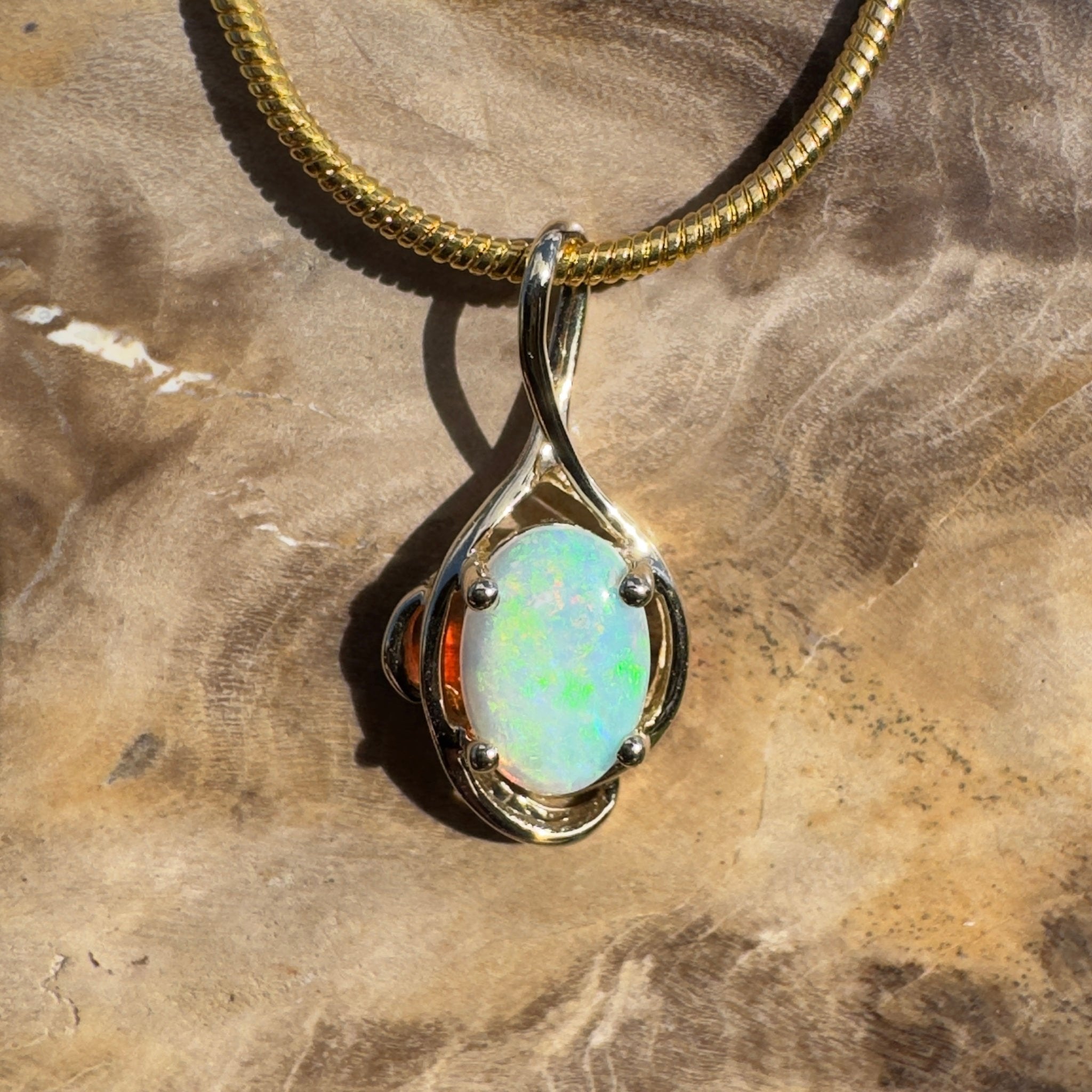 1ct Coober Pedy Opal Pendant Necklace ~ 'Sunrise Beach Gold' | 9ct Yellow Gold | Solid Australian Opal