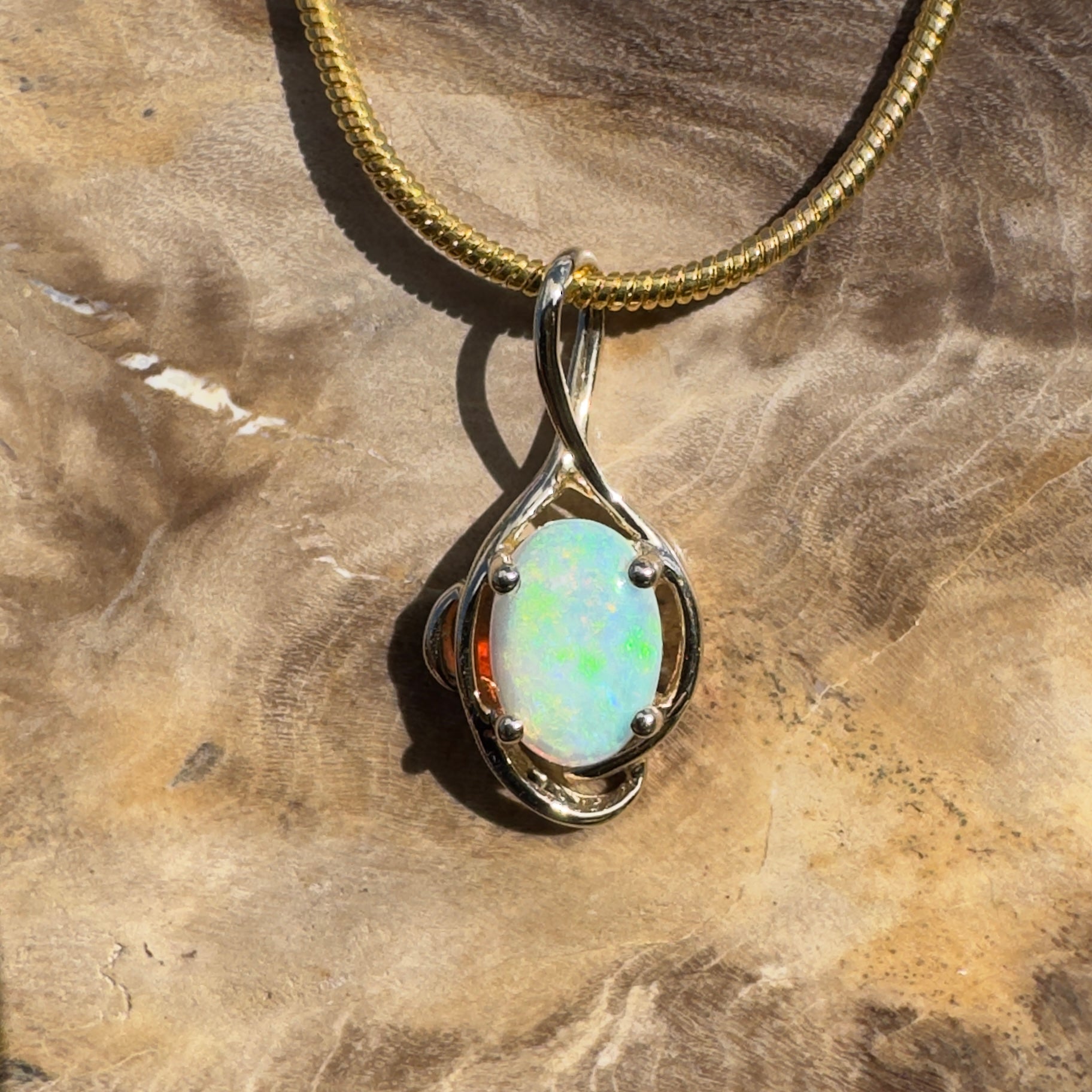 1ct Coober Pedy Opal Pendant Necklace ~ 'Sunrise Beach Gold' | 9ct Yellow Gold | Solid Australian Opal