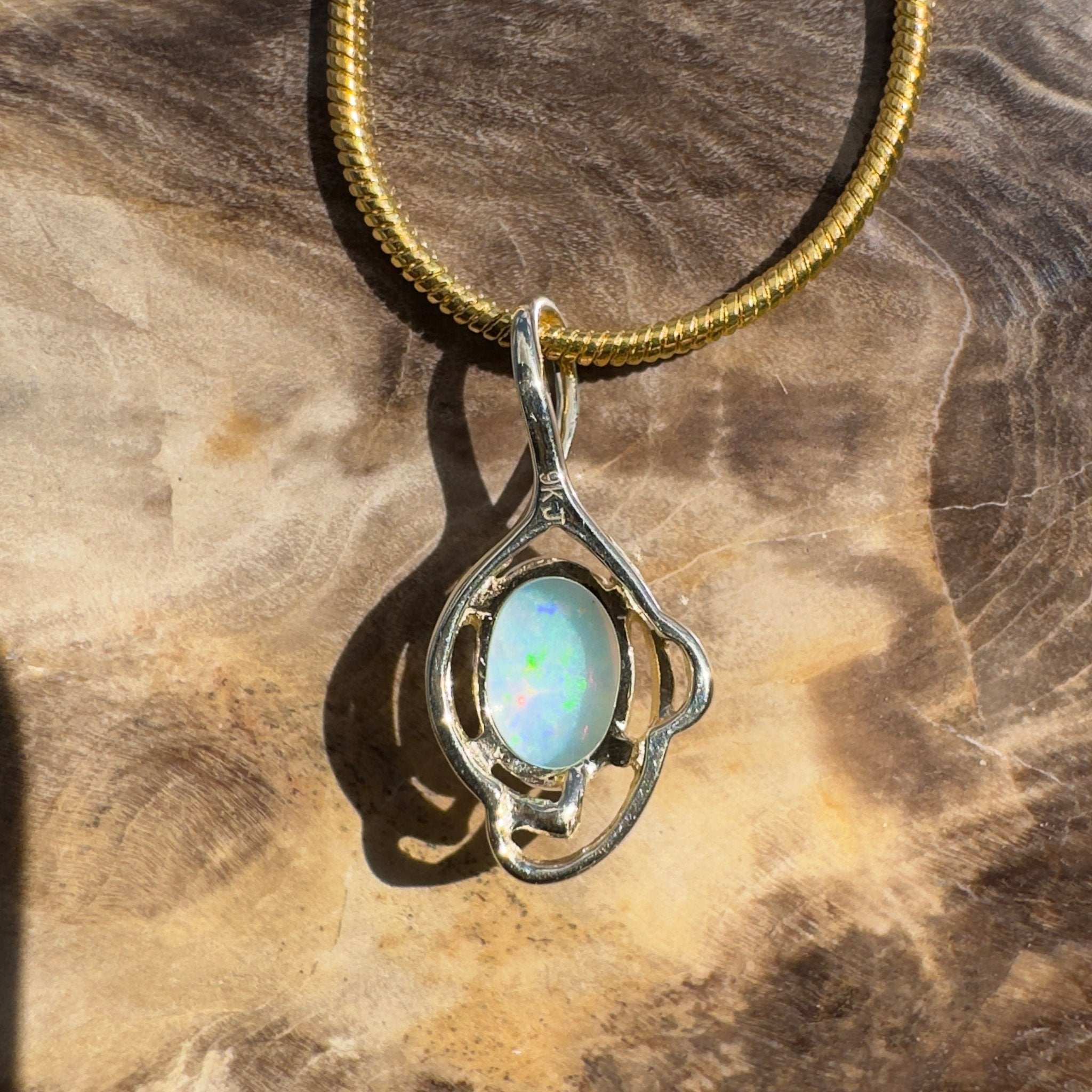 1ct Coober Pedy Opal Pendant Necklace ~ 'Sunrise Beach Gold' | 9ct Yellow Gold | Solid Australian Opal