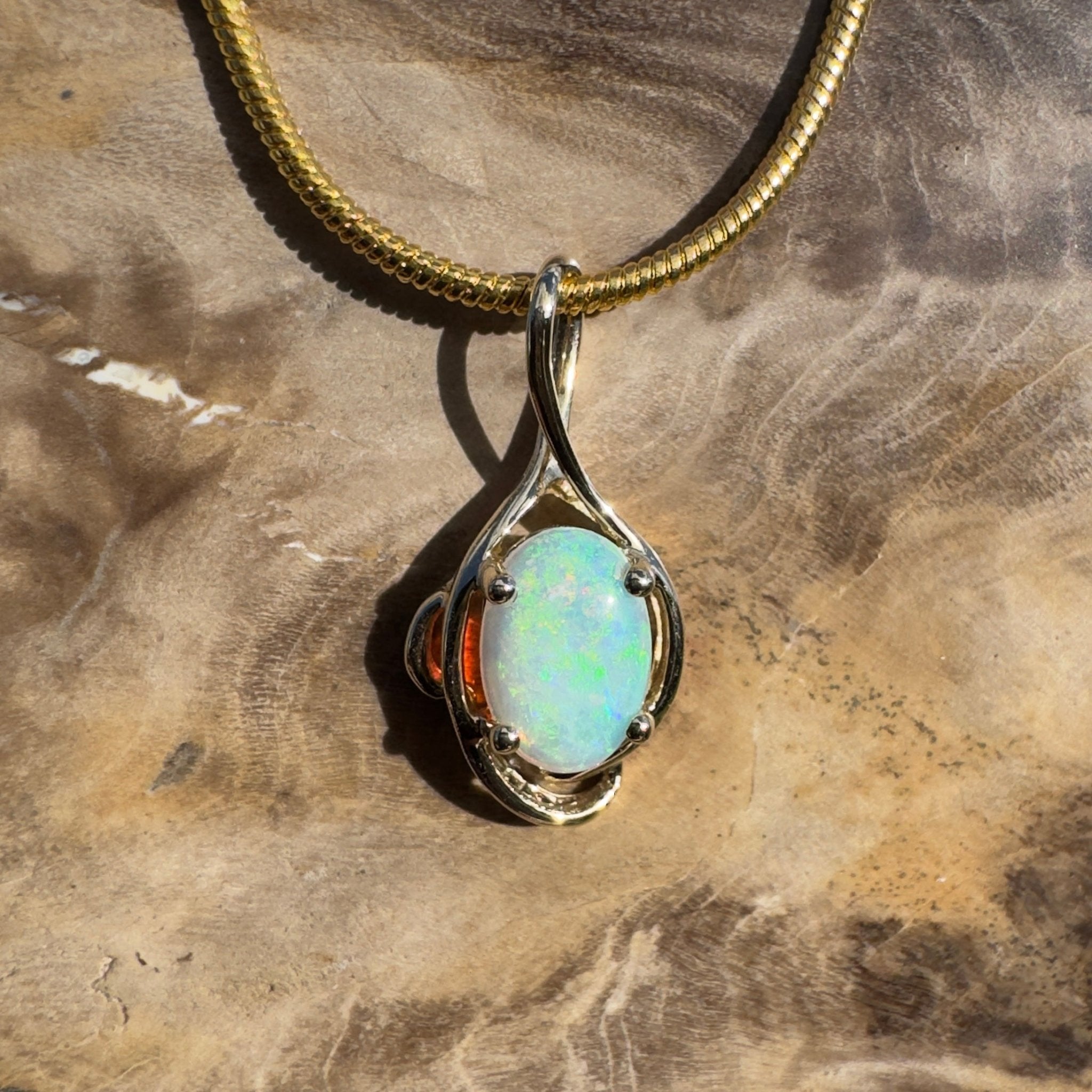 1ct Coober Pedy Opal Pendant Necklace ~ 'Sunrise Beach Gold' | 9ct Yellow Gold | Solid Australian Opal