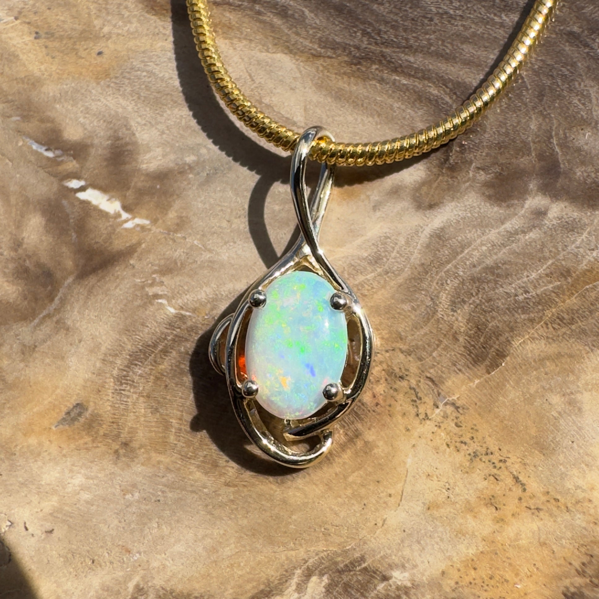 1ct Coober Pedy Opal Pendant Necklace ~ 'Sunrise Beach Gold' | 9ct Yellow Gold | Solid Australian Opal