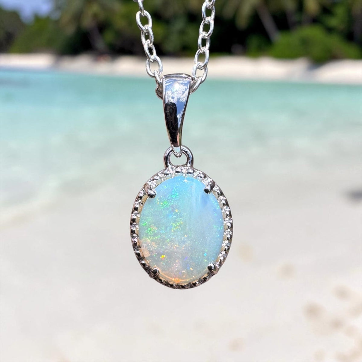 1ct Coober Pedy Opal Pendant Necklace ~ 'Victor Harbor Lace' | 925 Sterling Silver | Solid Australian Opal