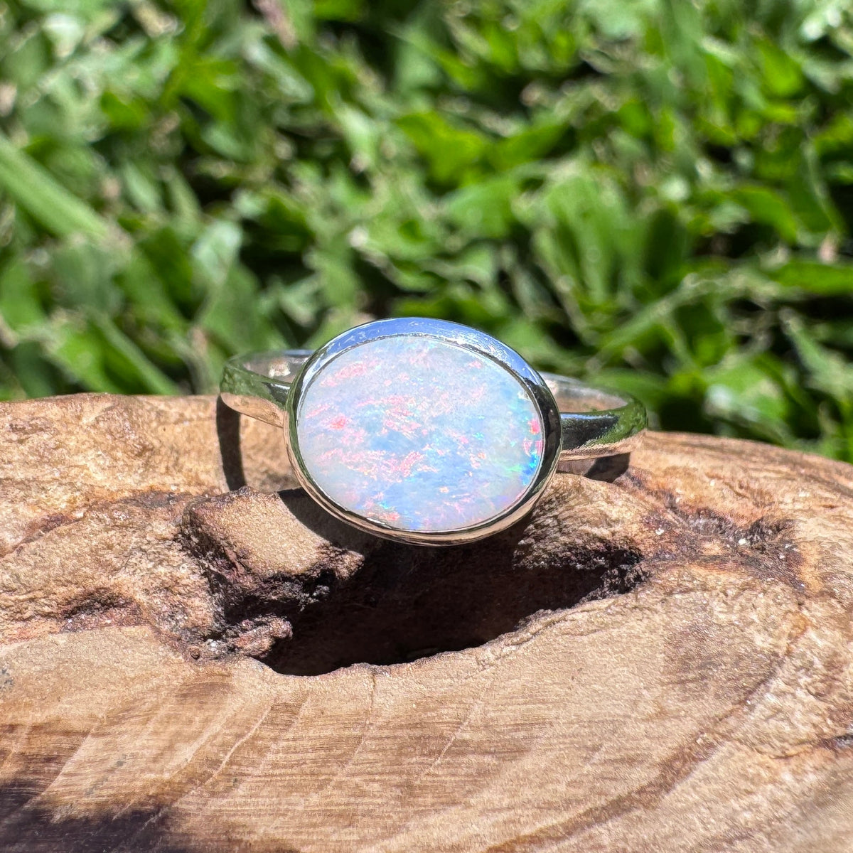 1ct Coober Pedy Opal Ring ~ 'Mission Beach Flash' | 925 Sterling Silver | Solid Australian Opal