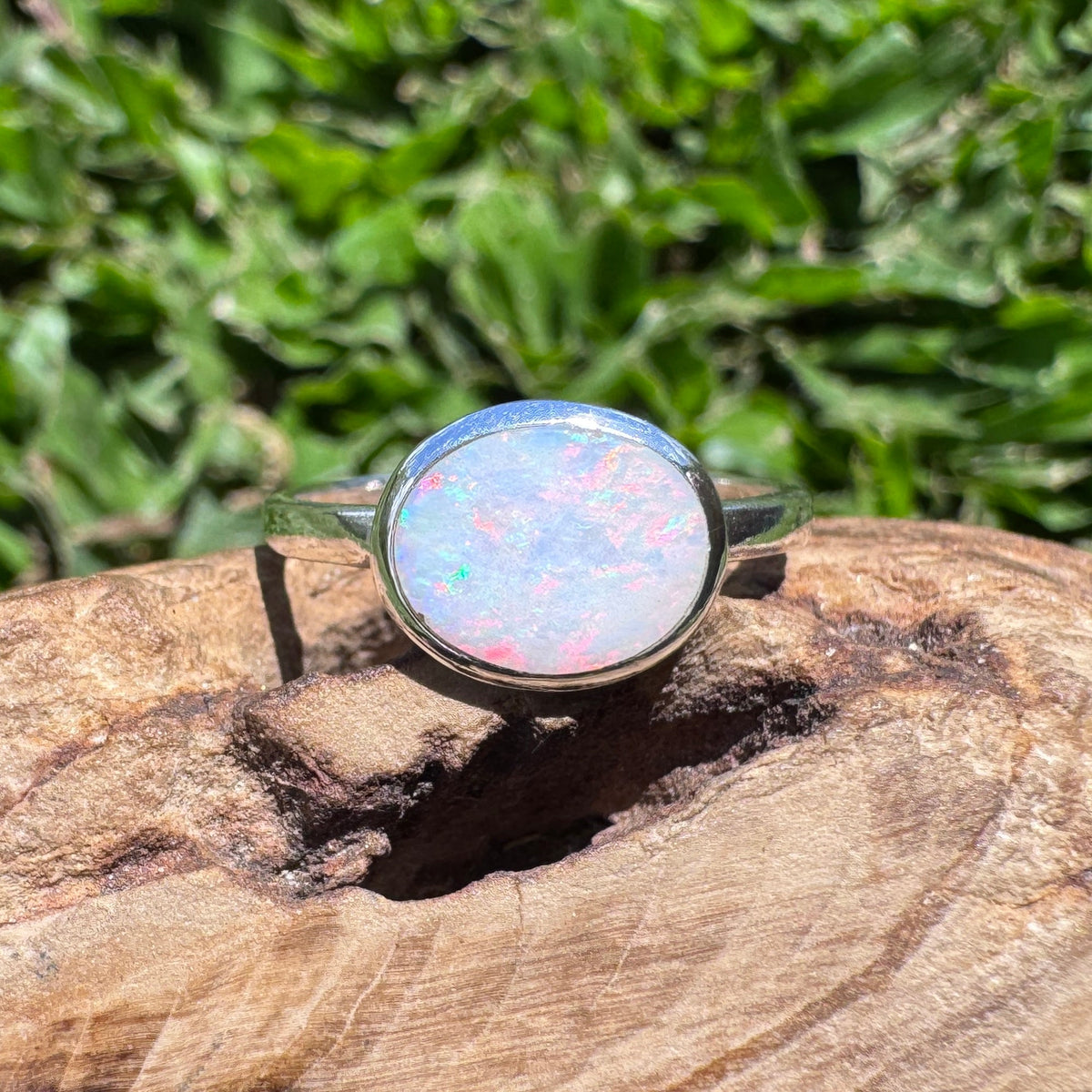 1ct Coober Pedy Opal Ring ~ 'Mission Beach Flash' | 925 Sterling Silver | Solid Australian Opal