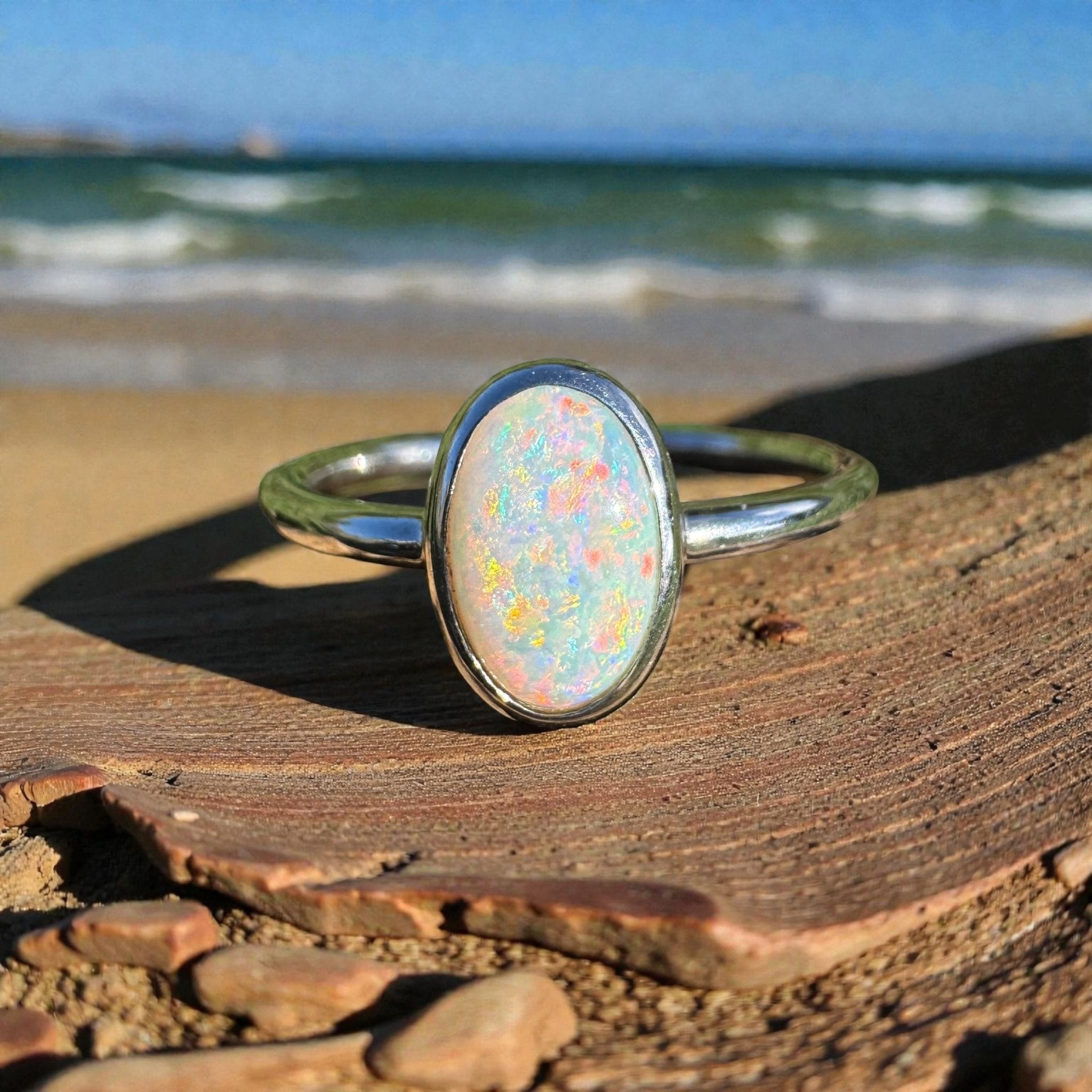 1ct Coober Pedy Opal Ring ~ 'Rainbow Beach Brilliance' | 925 Sterling Silver | Solid Australian Opal