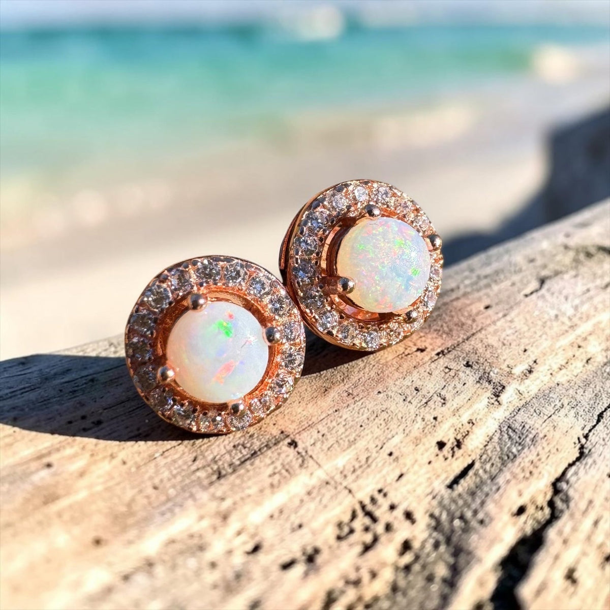 1ct Coober Pedy Opal Stud Earrings ~ 'Dorrigo Twin Sparks' | Rose Gold Coated 925 Sterling Silver | Solid Australian Opal