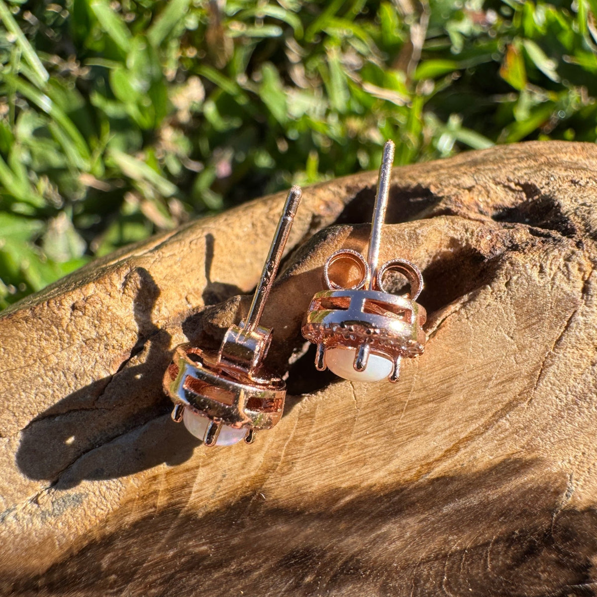 1ct Coober Pedy Opal Stud Earrings ~ 'Dorrigo Twin Sparks' | Rose Gold Coated 925 Sterling Silver | Solid Australian Opal