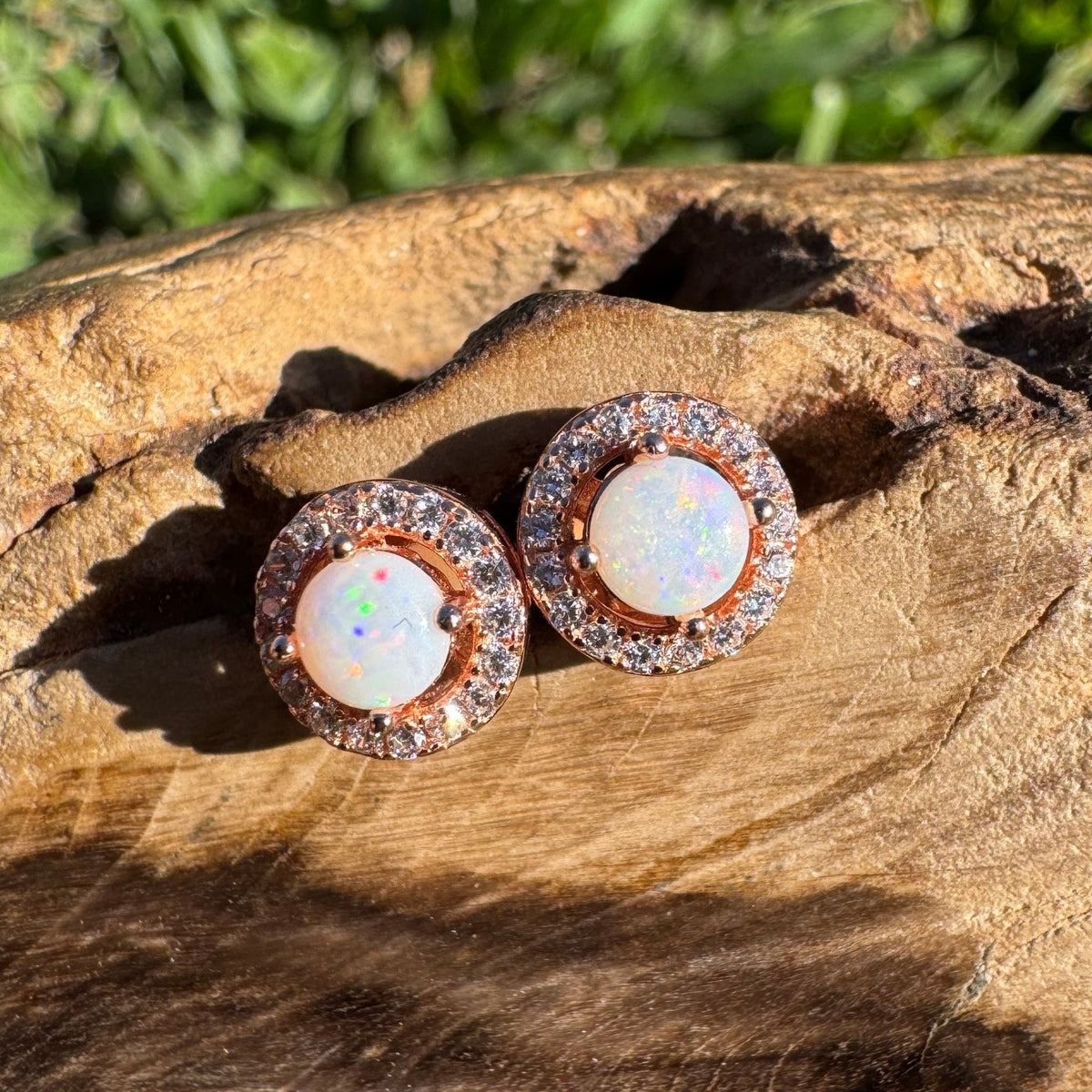 1ct Coober Pedy Opal Stud Earrings ~ 'Dorrigo Twin Sparks' | Rose Gold Coated 925 Sterling Silver | Solid Australian Opal