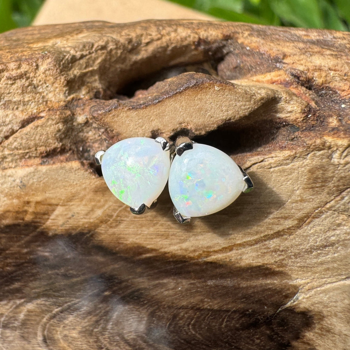 1ct Coober Pedy Opal Stud Earrings ~ 'Kangaroo Point Firelight' | 925 Sterling Silver | Solid Australian Opal