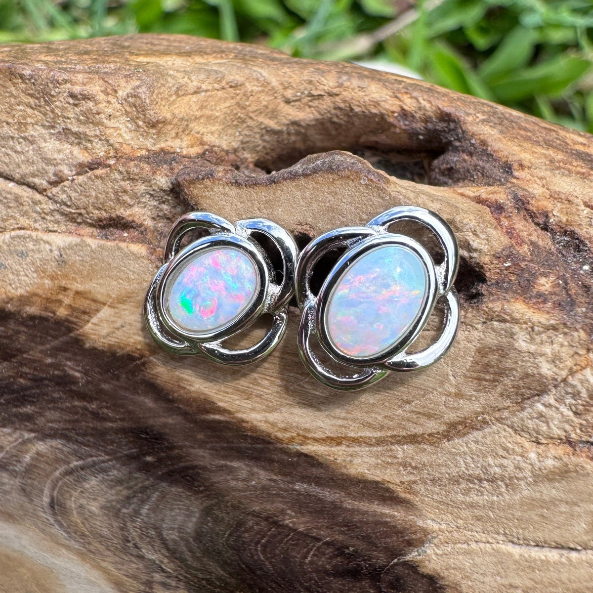 1ct Coober Pedy Opal Stud Earrings ~ 'Whitehaven Colour' | 925 Sterling Silver | Solid Australian Opal
