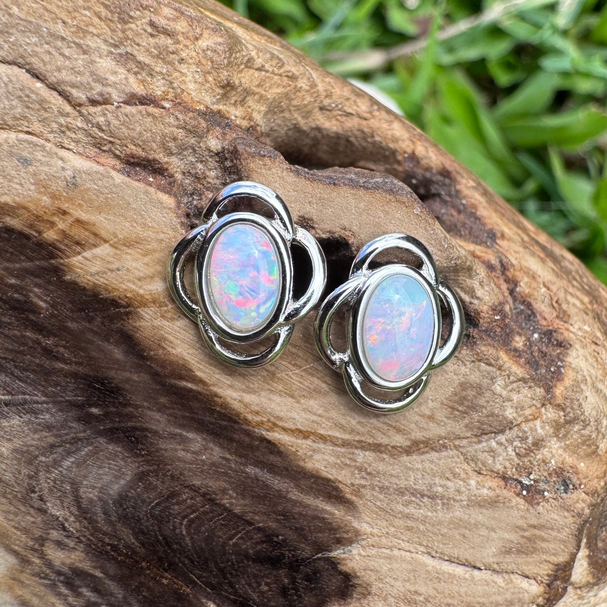 1ct Coober Pedy Opal Stud Earrings ~ 'Whitehaven Colour' | 925 Sterling Silver | Solid Australian Opal