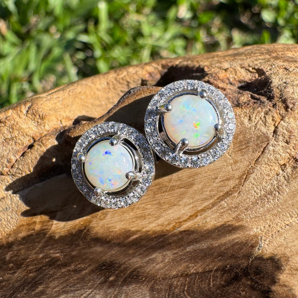 1ct Coober Pedy Opal Stud Earrings ~ 'Yallingup Twin Sparks' | 925 Sterling Silver | Solid Australian Opal