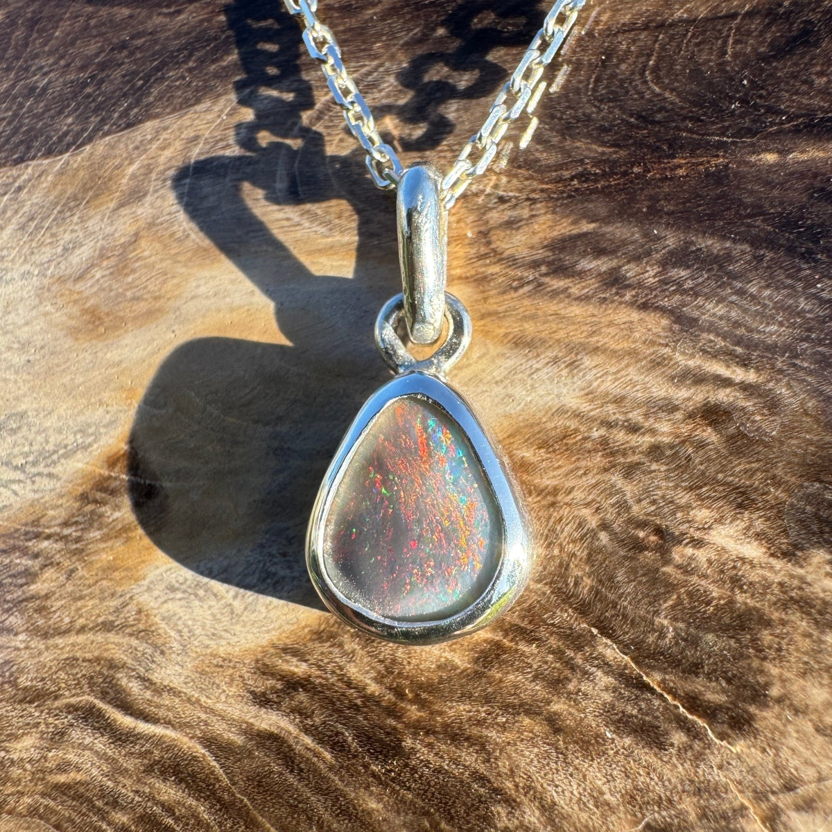 1ct Lightning Ridge Black Opal Pendant Necklace ~ 'Eyre Ember' | 925 Sterling Silver | Solid Australian Opal