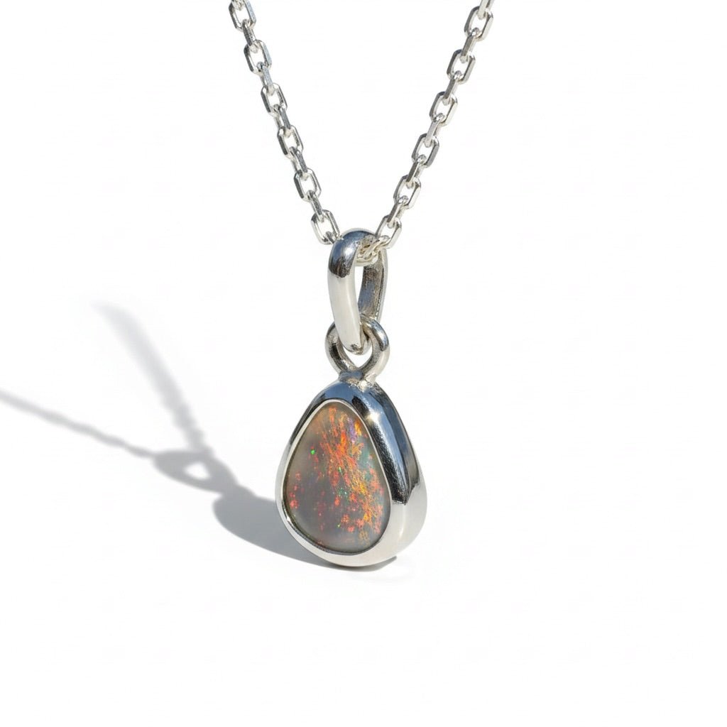 1ct Lightning Ridge Black Opal Pendant Necklace ~ 'Eyre Ember' | 925 Sterling Silver | Solid Australian Opal
