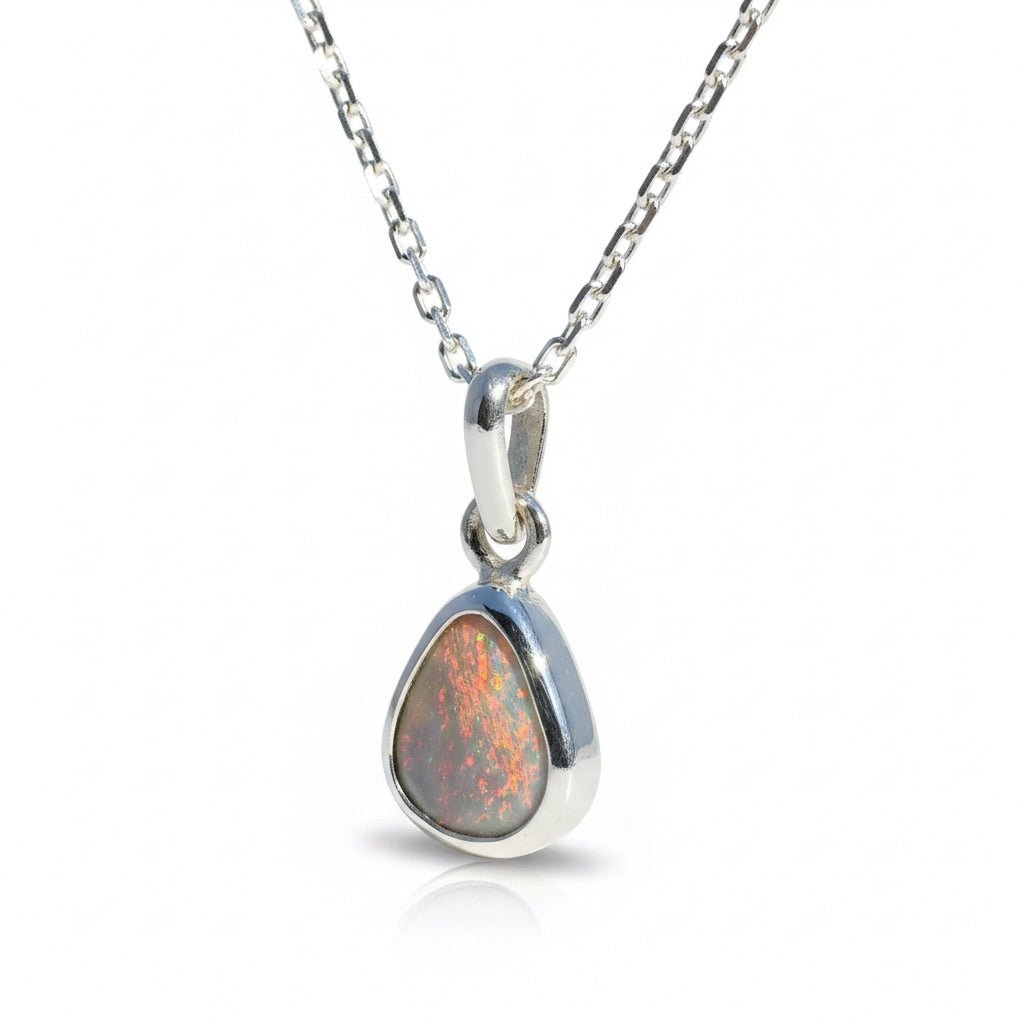 1ct Lightning Ridge Black Opal Pendant Necklace ~ 'Eyre Ember' | 925 Sterling Silver | Solid Australian Opal