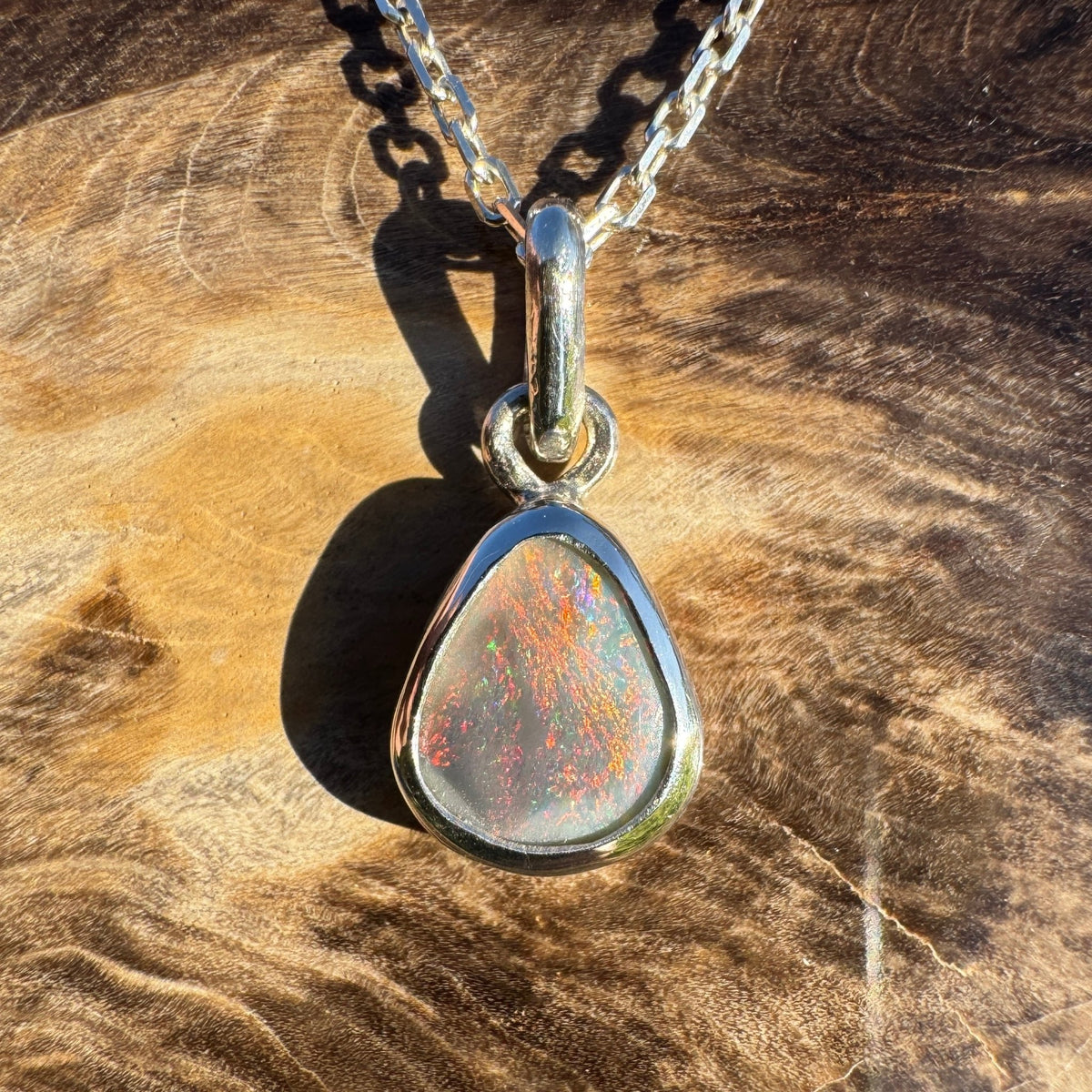 1ct Lightning Ridge Black Opal Pendant Necklace ~ 'Eyre Ember' | 925 Sterling Silver | Solid Australian Opal