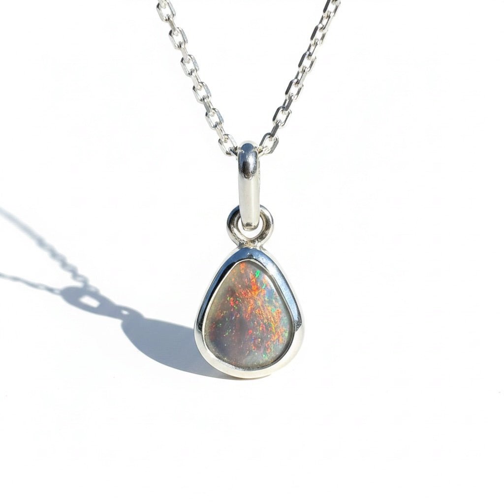1ct Lightning Ridge Black Opal Pendant Necklace ~ 'Eyre Ember' | 925 Sterling Silver | Solid Australian Opal