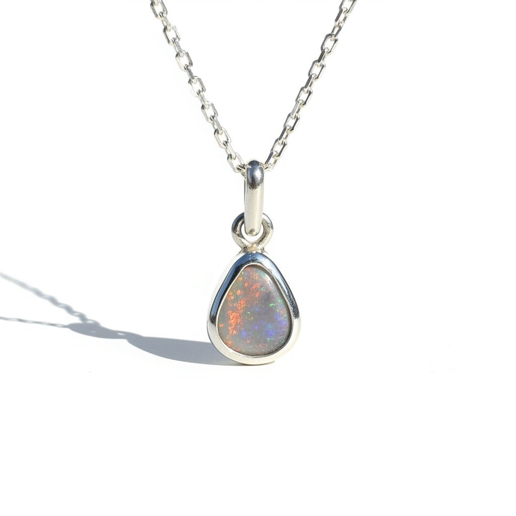 1ct Lightning Ridge Black Opal Pendant Necklace ~ 'Eyre Ember' | 925 Sterling Silver | Solid Australian Opal
